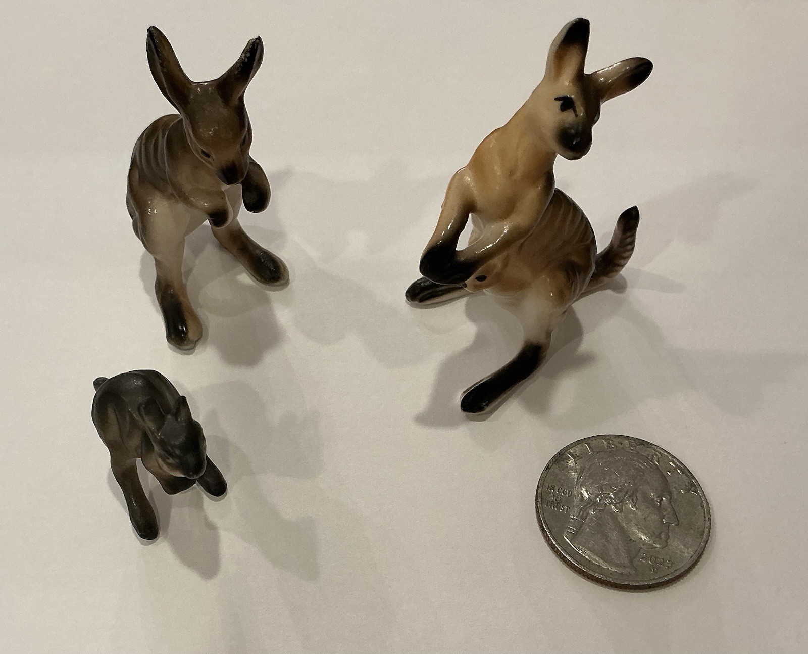 Vintage Kangaroo Miniature Figurine Family Set of 3 Joey Bone China Japan