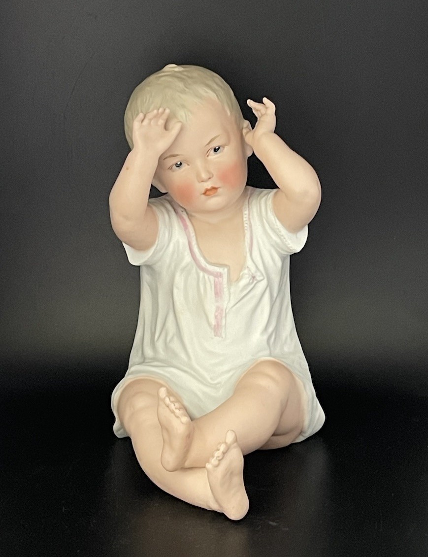 Antique Bisque Porcelain Gebruder Heubach Sitting Piano Baby 10”