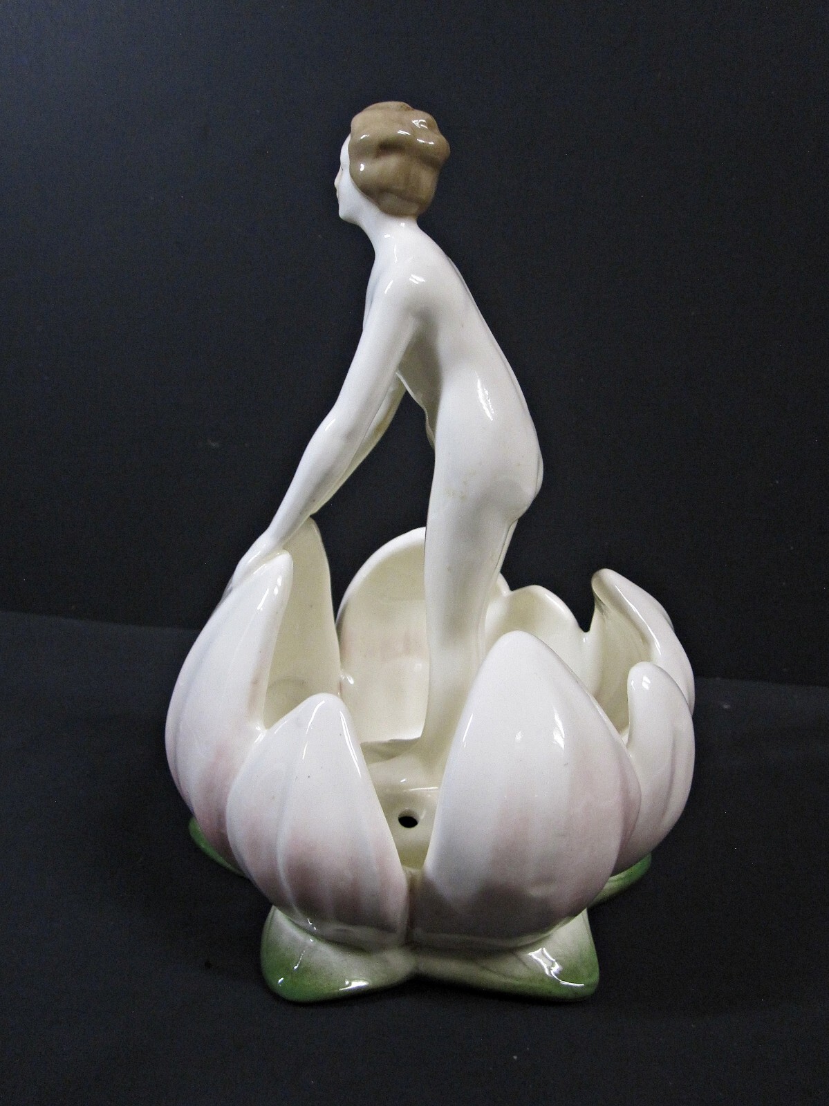 Art Deco Porcelain Sculpture Cortendorf, Germany: Nude Woman Emerging from Lotus