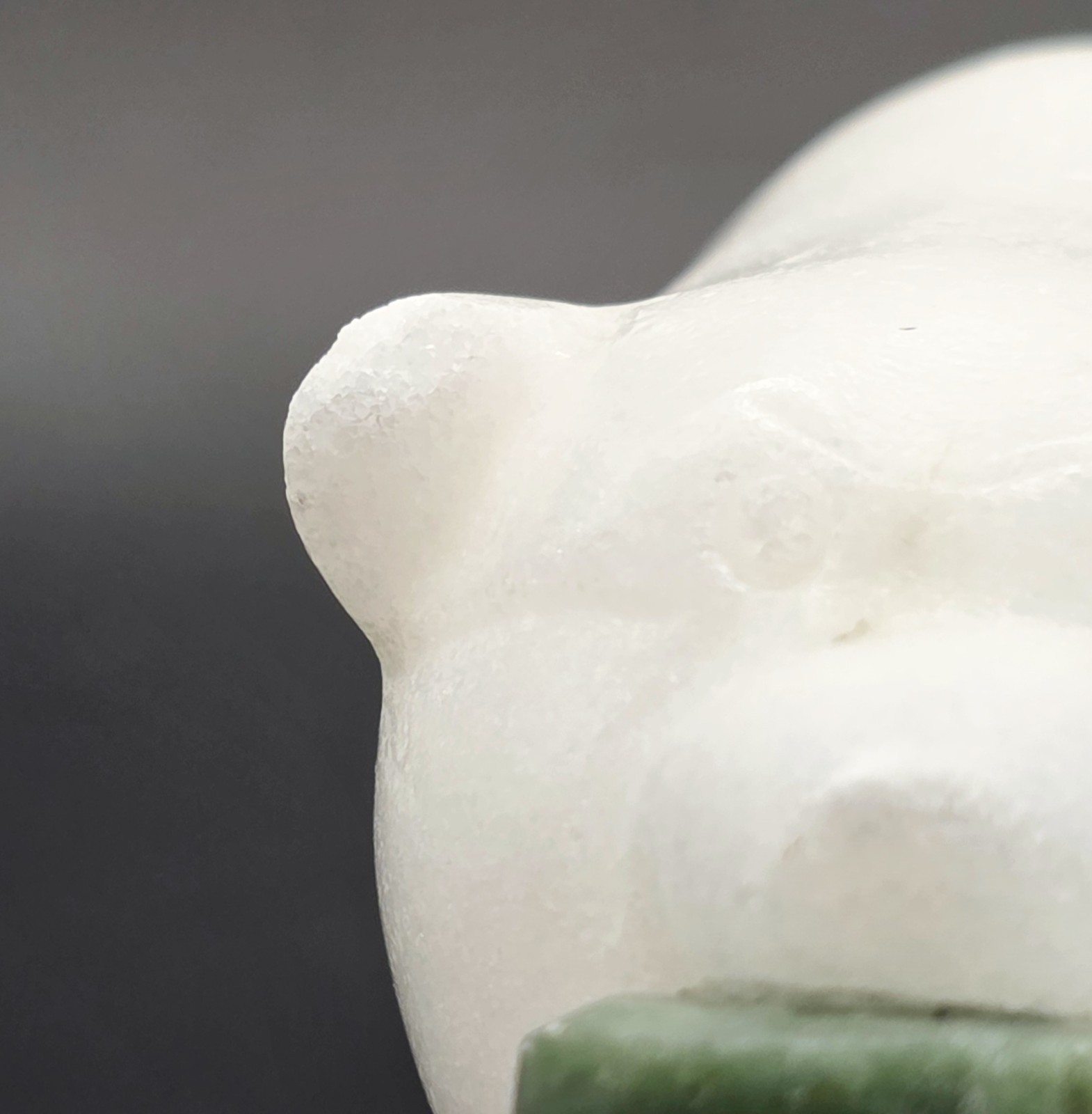Vintage Carved White Quartz Polar Bear Figurine Green Jade Fish Sculpture Signed