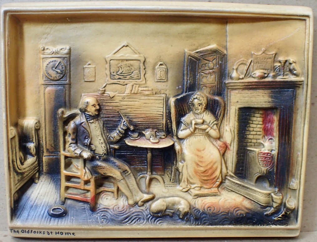 Vtg 3-D Chalkware Wall Plaque “The Old Folks at Home” Arthur Osborne England 50s