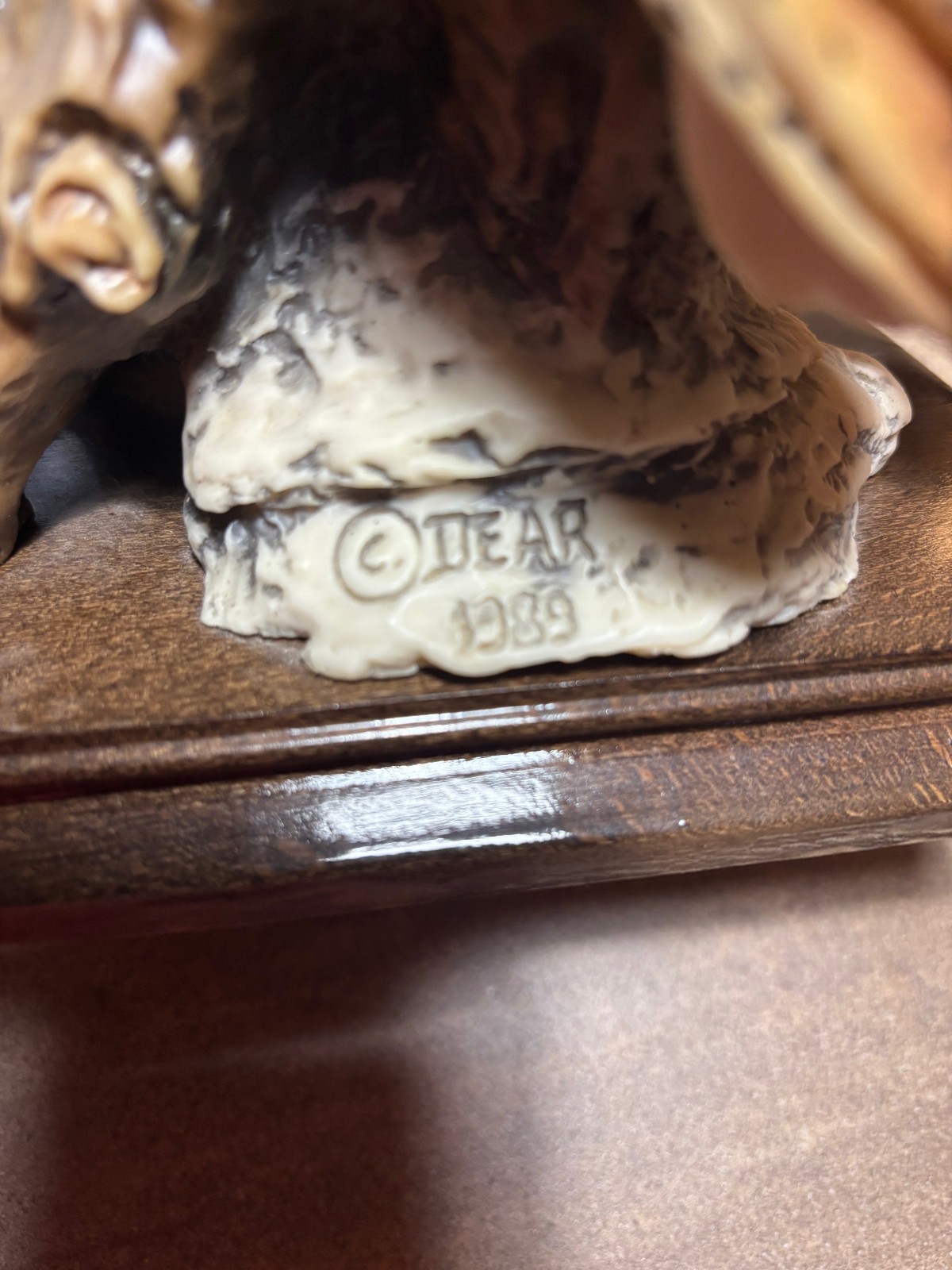 RARE E. Farina Dear Barn Owl w/Owlets Statue on Wood Bas NWT 1989