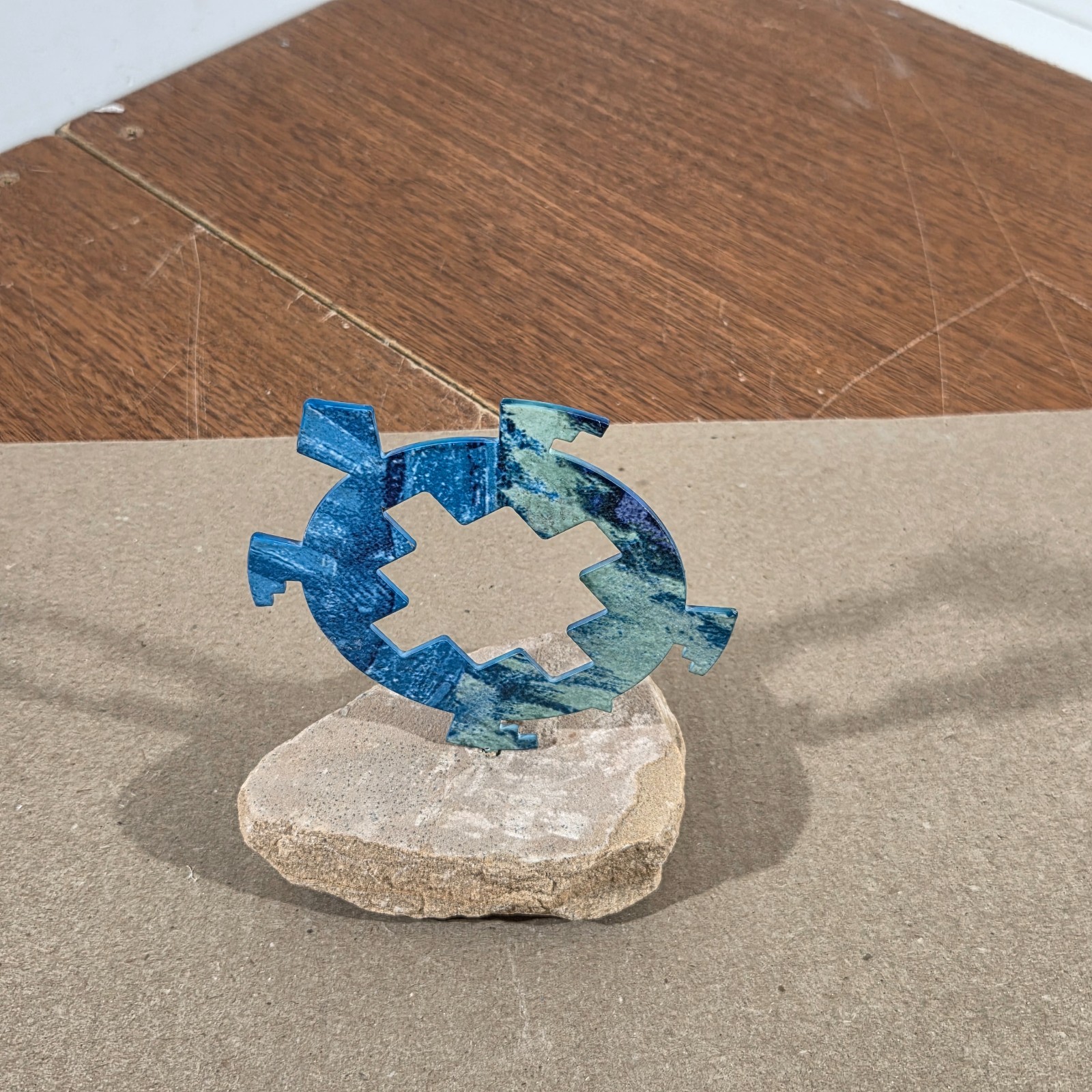 Petroglyph Turtle On Sandstone Base Southwestern Home Cabin Decor Metal & Stone