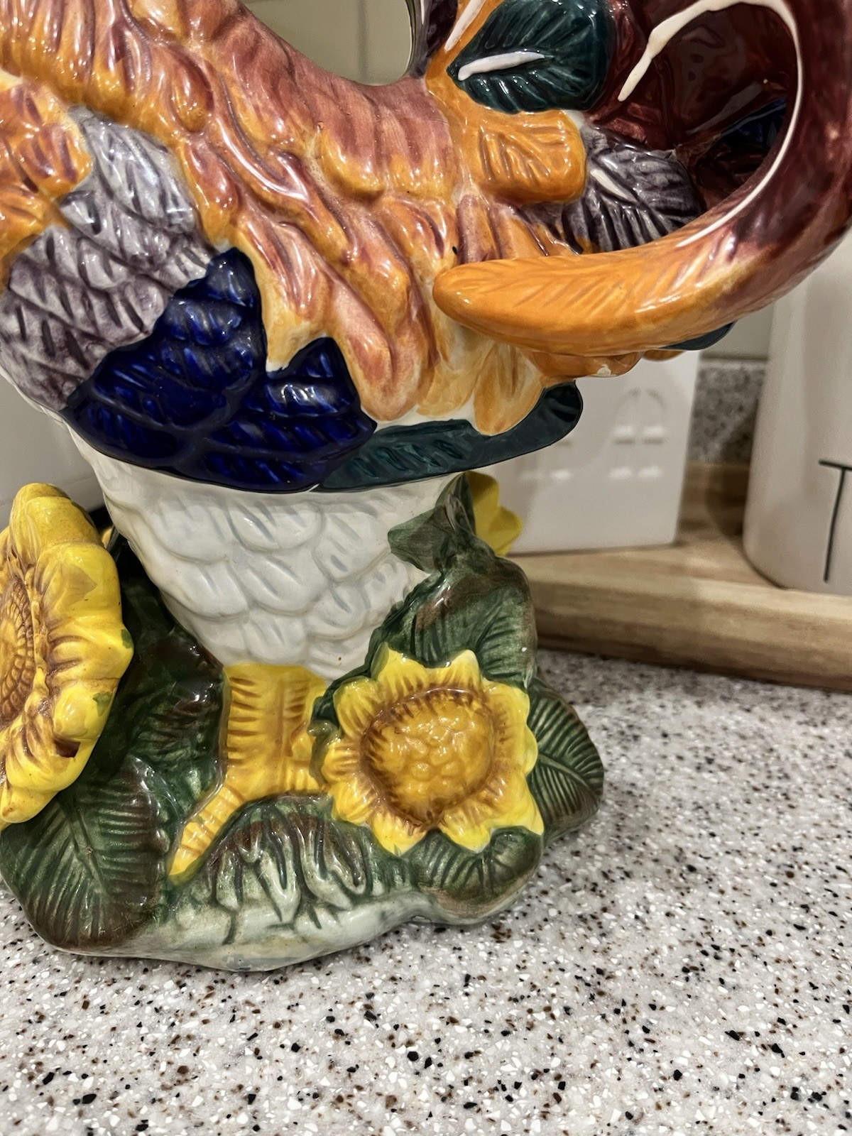 ROOSTER Large Ceramic Colorful Sunflowers 17 Inches Tall Figurine GORGEOUS
