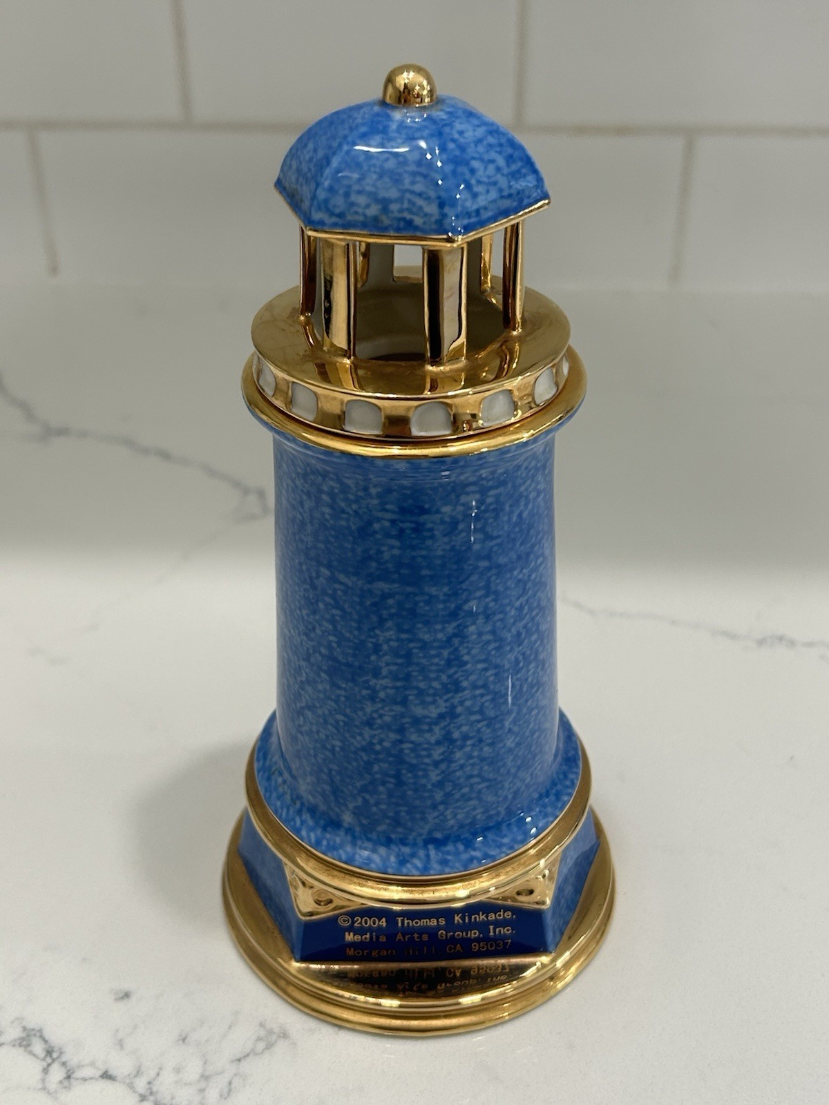 Thomas Kinkade Split Rock Light Illuminated Blue Lighthouse Figure 2004 No Box