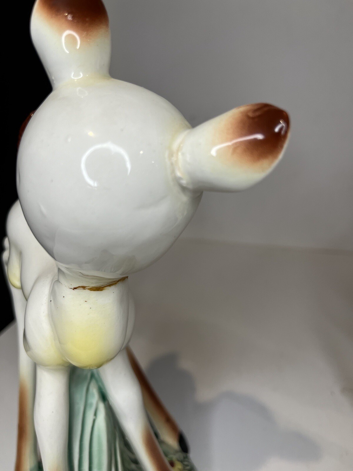 Rare Vintage Kitsch White Fawn Deer Made In Japan Figurine Pair Anamorphic