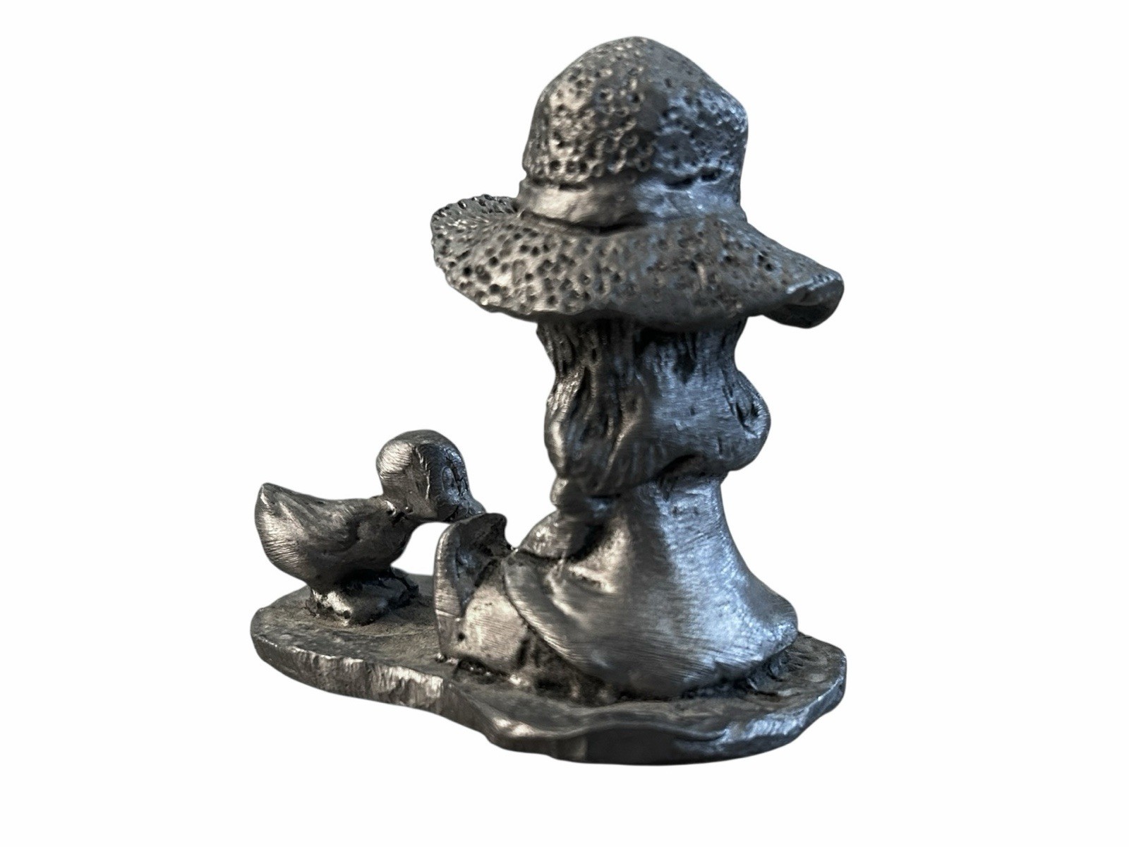 Michael Ricker Pewter Figurine Girl With Hat And Little Duck Vintage