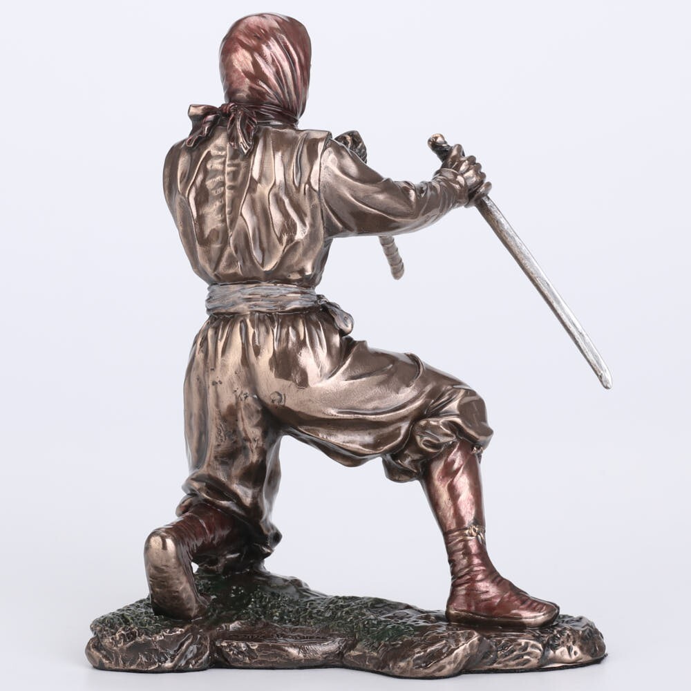 5 7/8 Inch Ninja Sword and Scabbard Fighting Stance Cast Resin Bronze Finish new