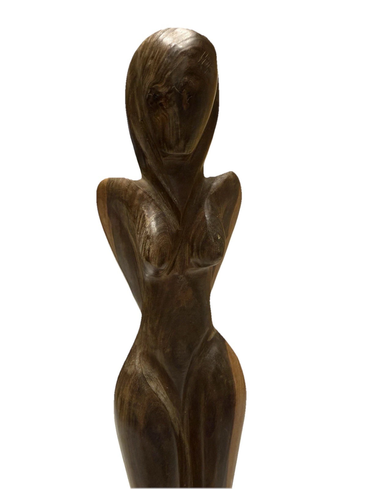 Hand Carved Wooden Abstract Female Sculpture Modernist Art MCM Primitive 19” in