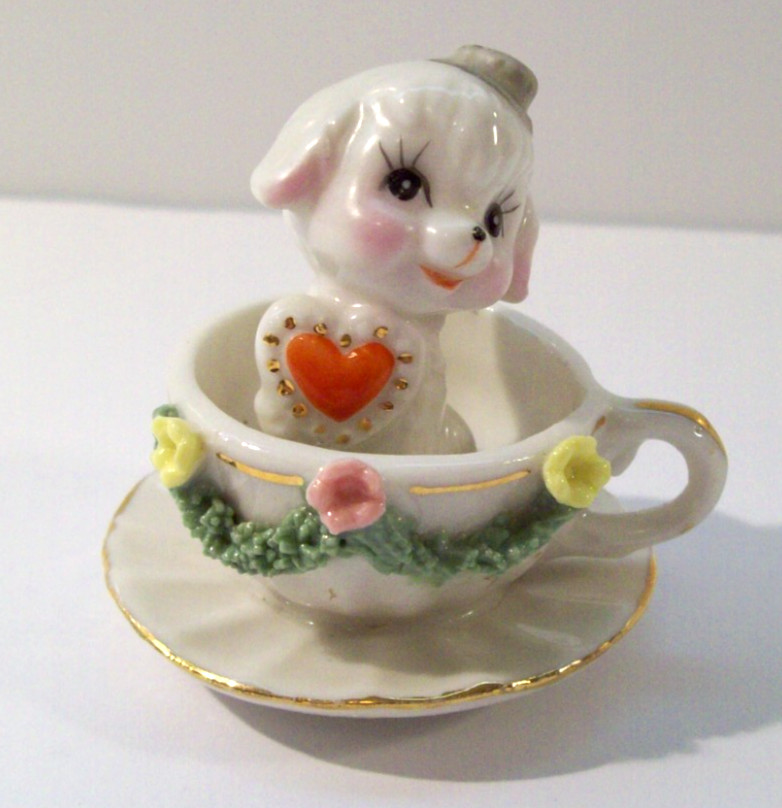 Vintage Retro Miniature Enesco Puppy in a Teacup Porcelain Figurine