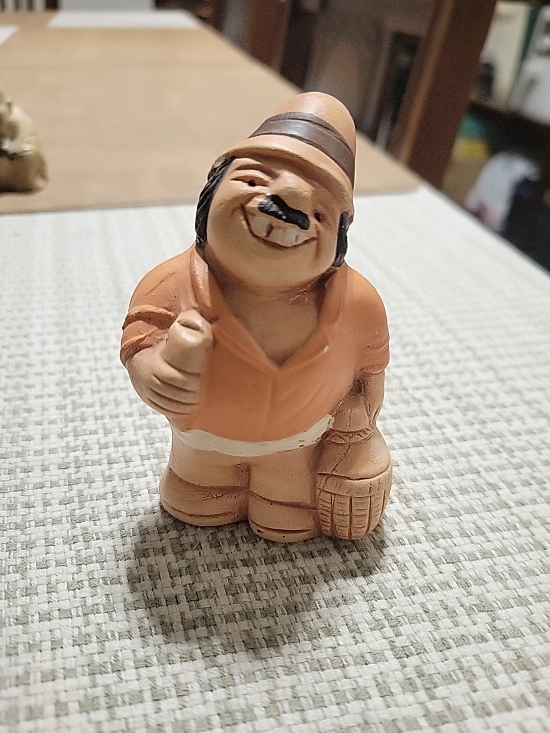Chilean Folk Art Pottery Mustache Man w/Hat Figurine Terra Cotta Clay Chile