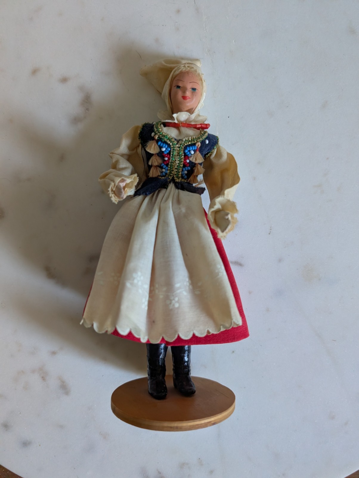 Vintage Tamburitzan Dancer Female Figurine Wood Base Painted