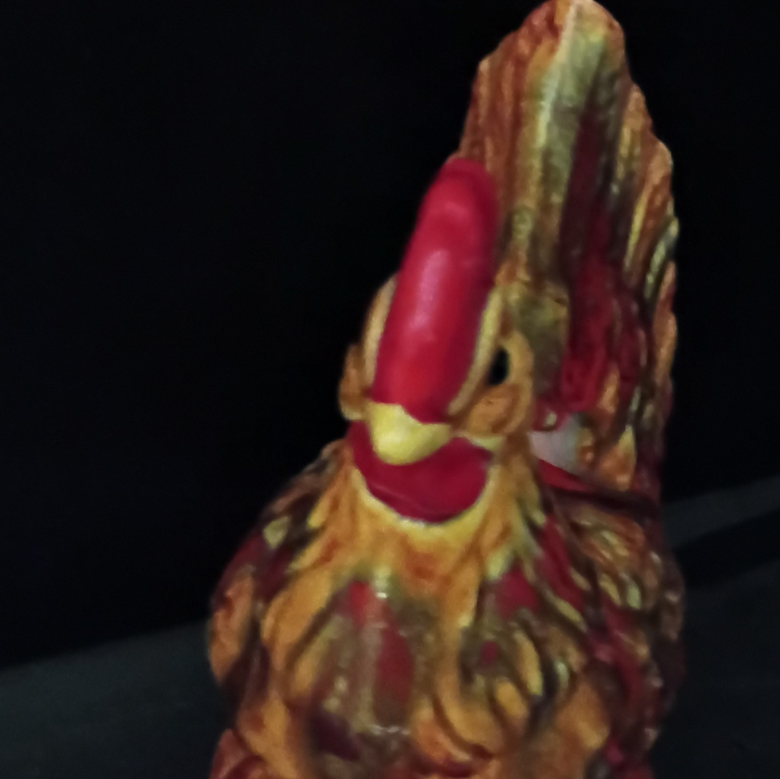 Ceramic Rooster Figurine Glazed Multicolor, small chip in back