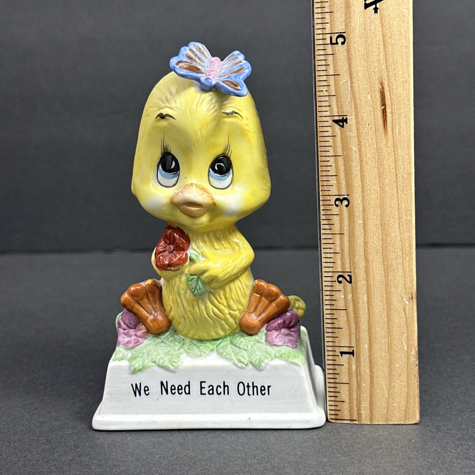 Vtg 1979 Russ Berrie & Co ceramic yellow duck Butterfly We Need Each Other Gift