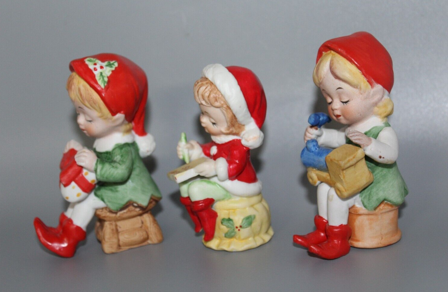 Set of 3 Vintage Christmas Pixie Elf Figurines Taiwan