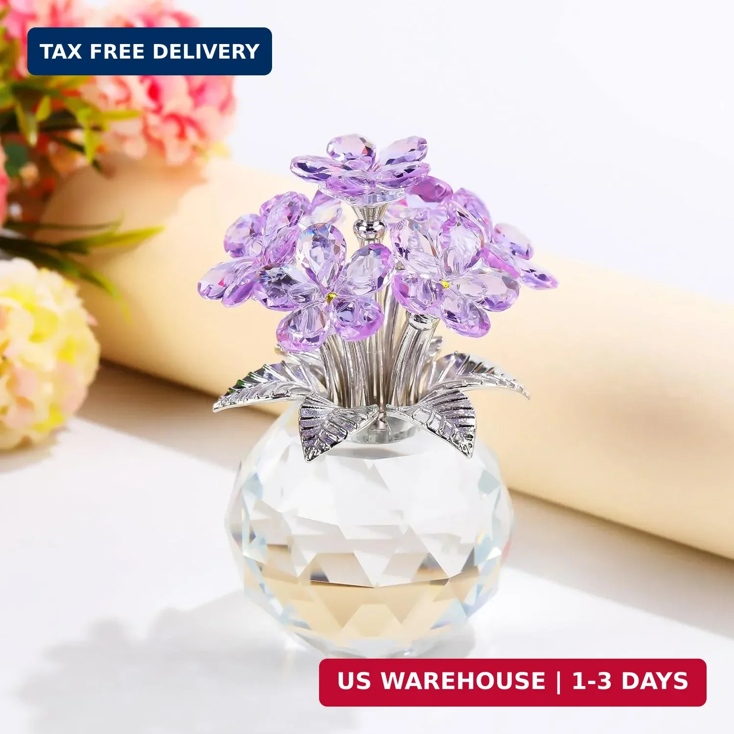 YWHL Purple Crystal Forget Me Not Flower Gifts for Women, Crystal Glass Figurine