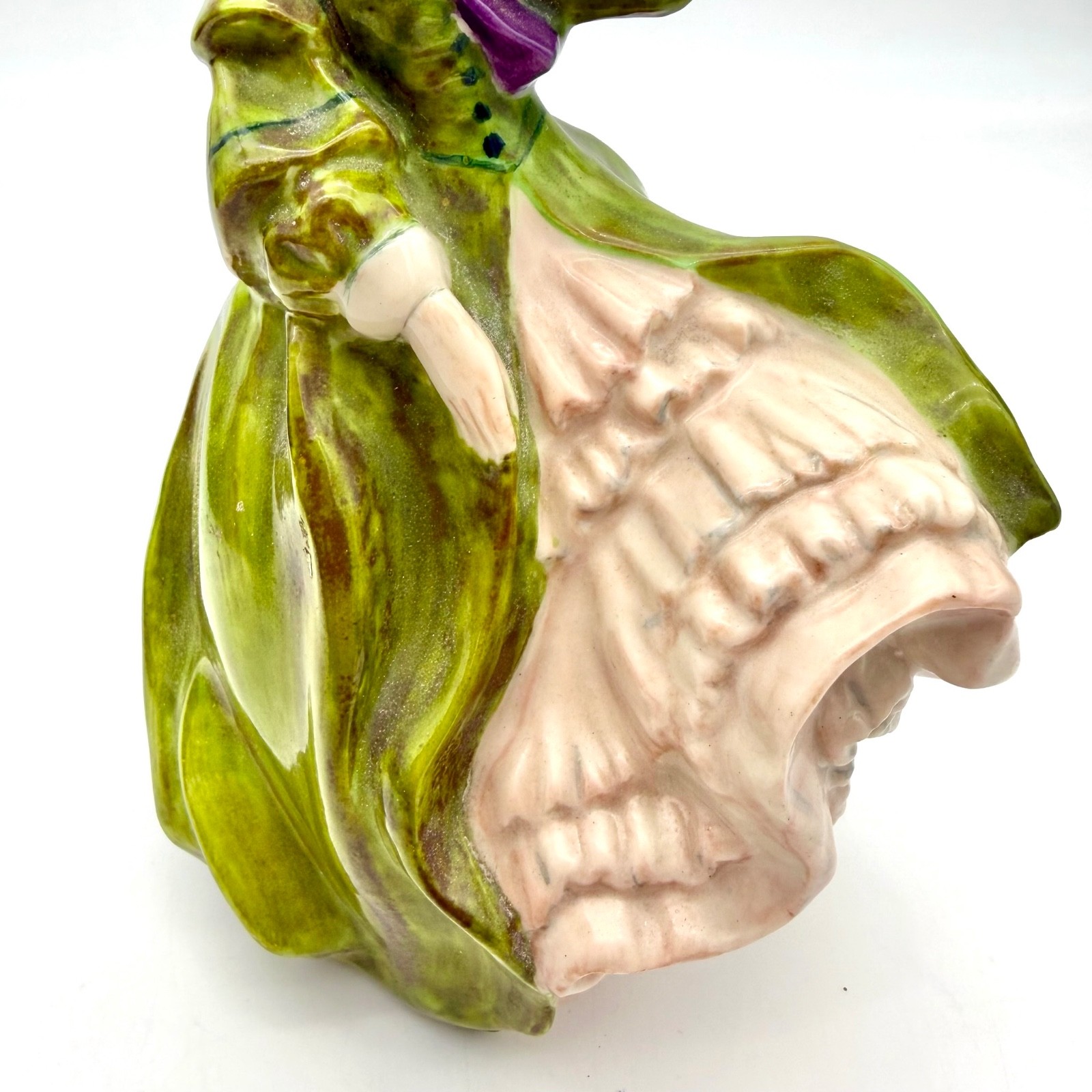 VTG Signed Grace Porcelain Lady Figurine 7.25″ Green Purple Bonnet Victorian