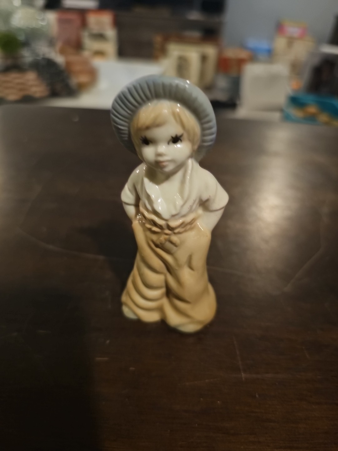 Vintage Little Girl Wearing Pants Figurine 3 3/4″ Tall Adorable Blue Hat