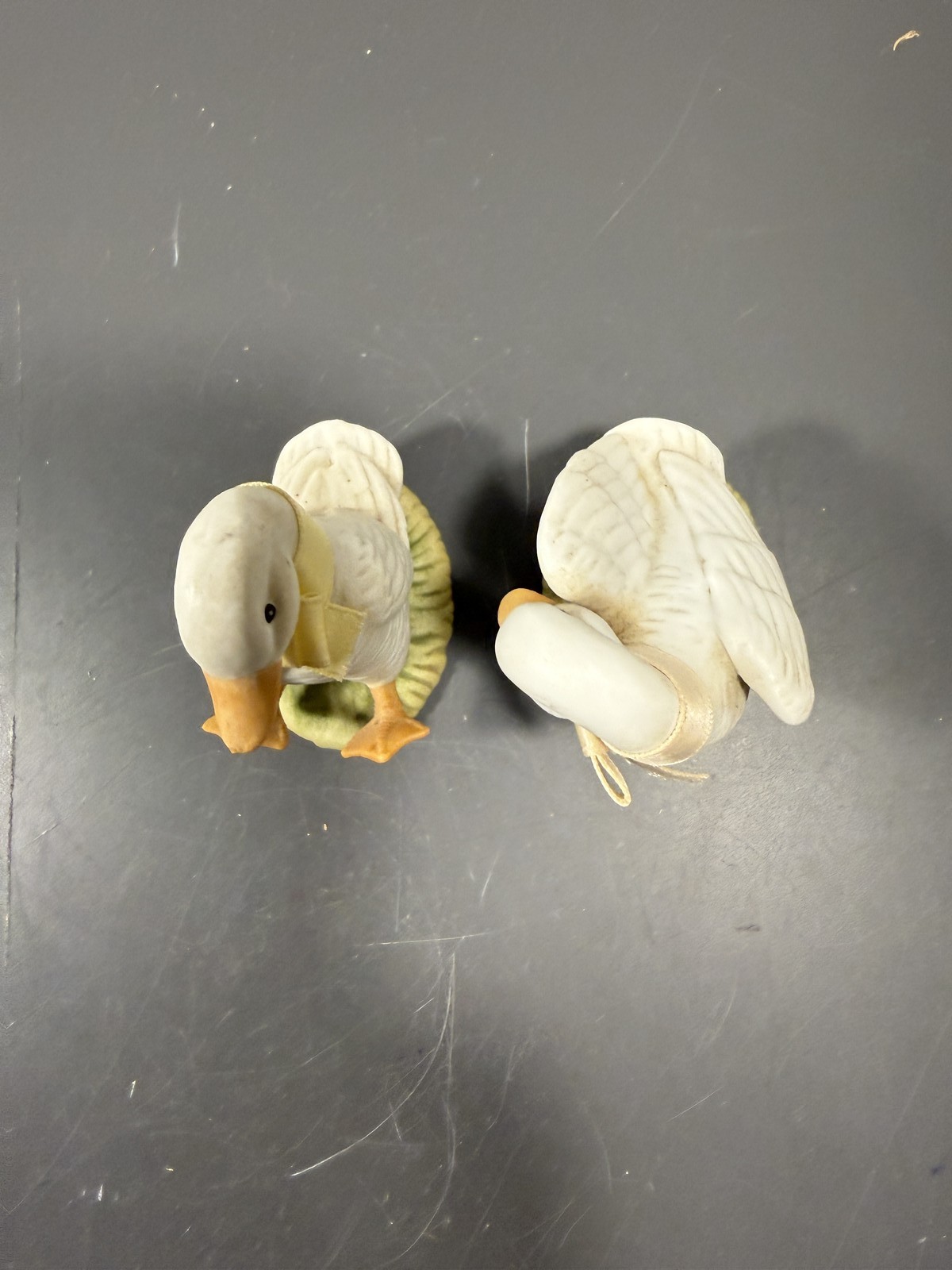 Vintage Lefton China Hand Painted Duck Figurines Set 1985 White Orange Green