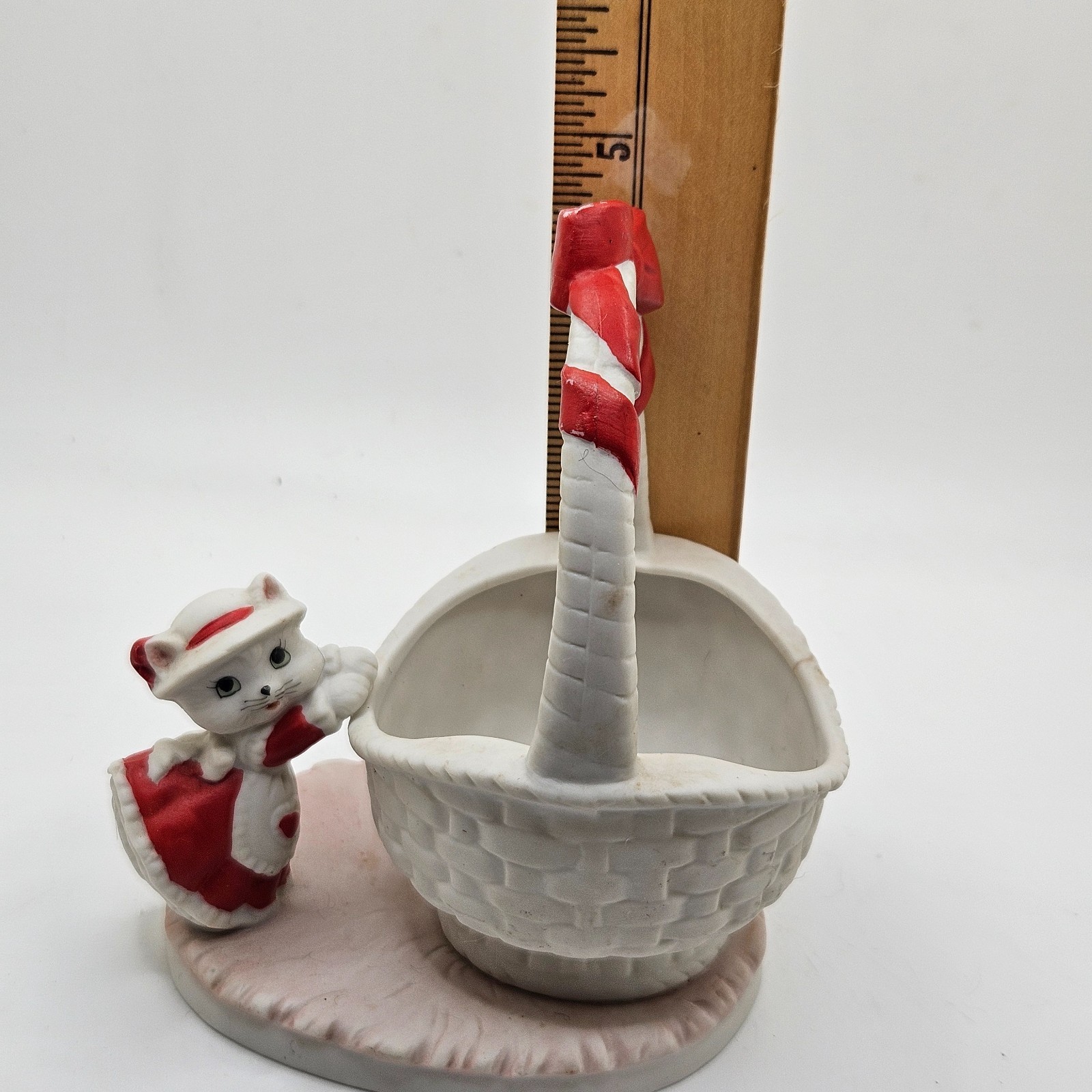 Vintage Lefton China Miss Priss Kitten Basket Planter 1991 Geo Z Lefton 00181
