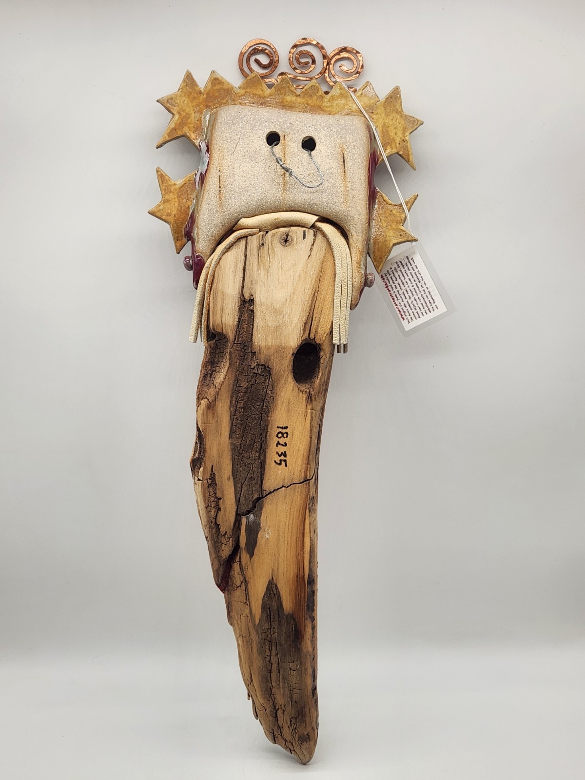 Tris Ayers Cactus Tracks Studio #18235 Wood Spirit Glazed Stoneware on Driftwood