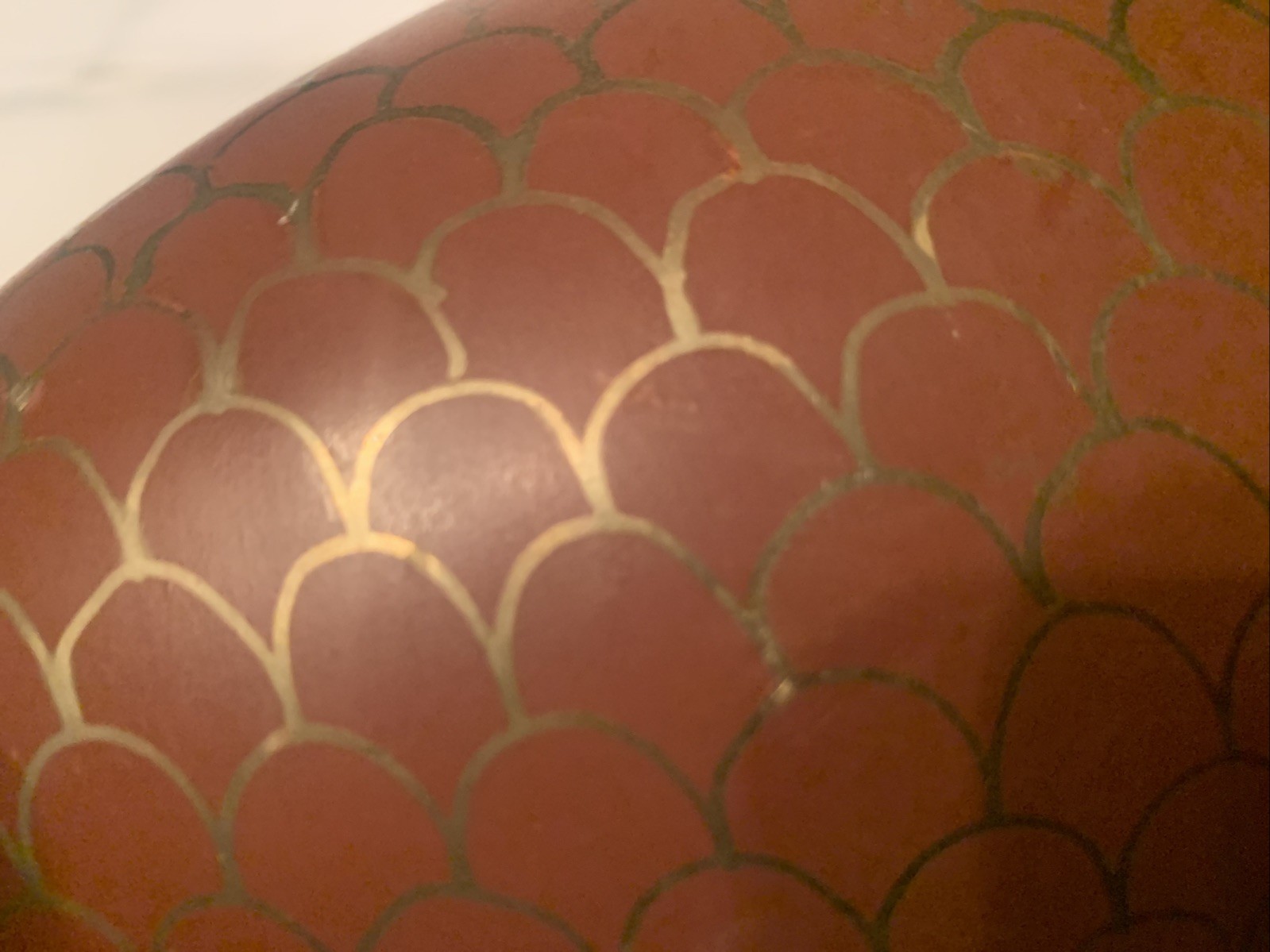 Vintage Brass Fish Scale Design Vase Burnt Brick Red / Metallic Gold India