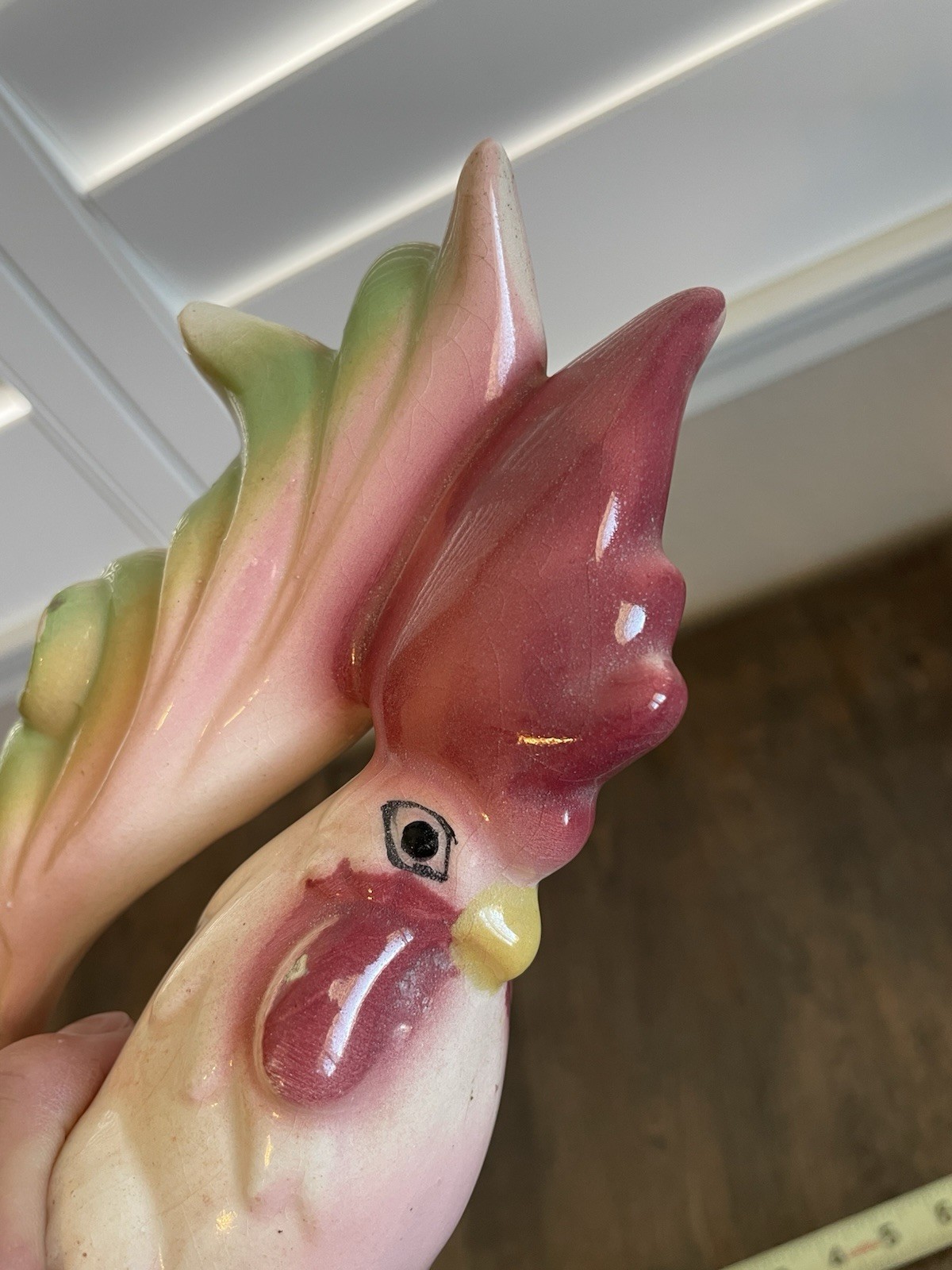 Vintage Ceramic Tall Rooster Decor Figurine 11” Flaws