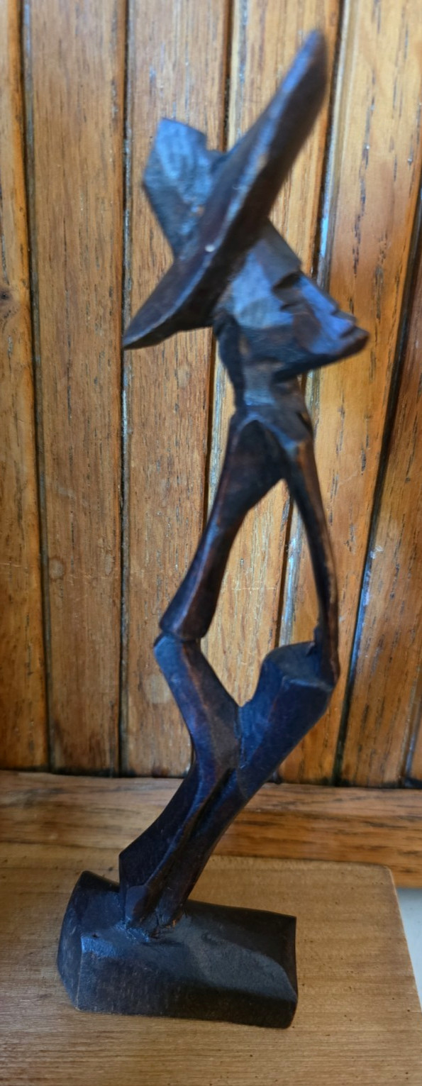 Vintage 7″ Mid Century Modern Abstract Wood Sculpture Hand Carved Figurine drum