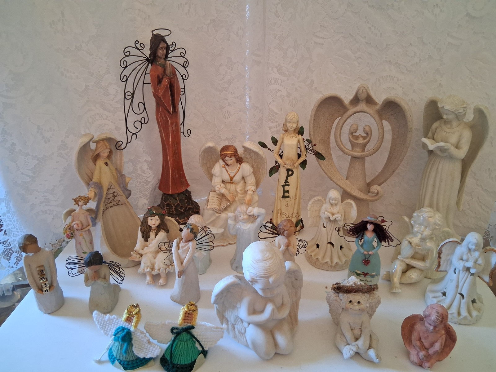 Angel Figurines Lot Ceramic Resin Traditional Painted Decor + some Willow brand