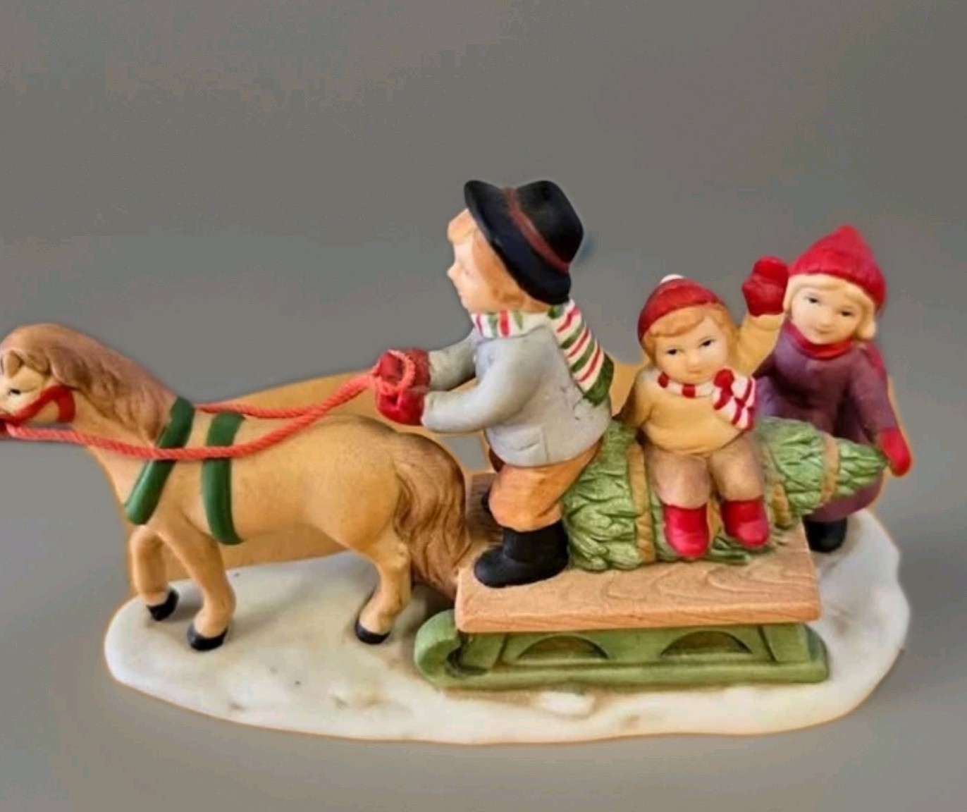 Vintage LEFTON Christmas Village Figure Accessory Horse Drawn Sled EUC