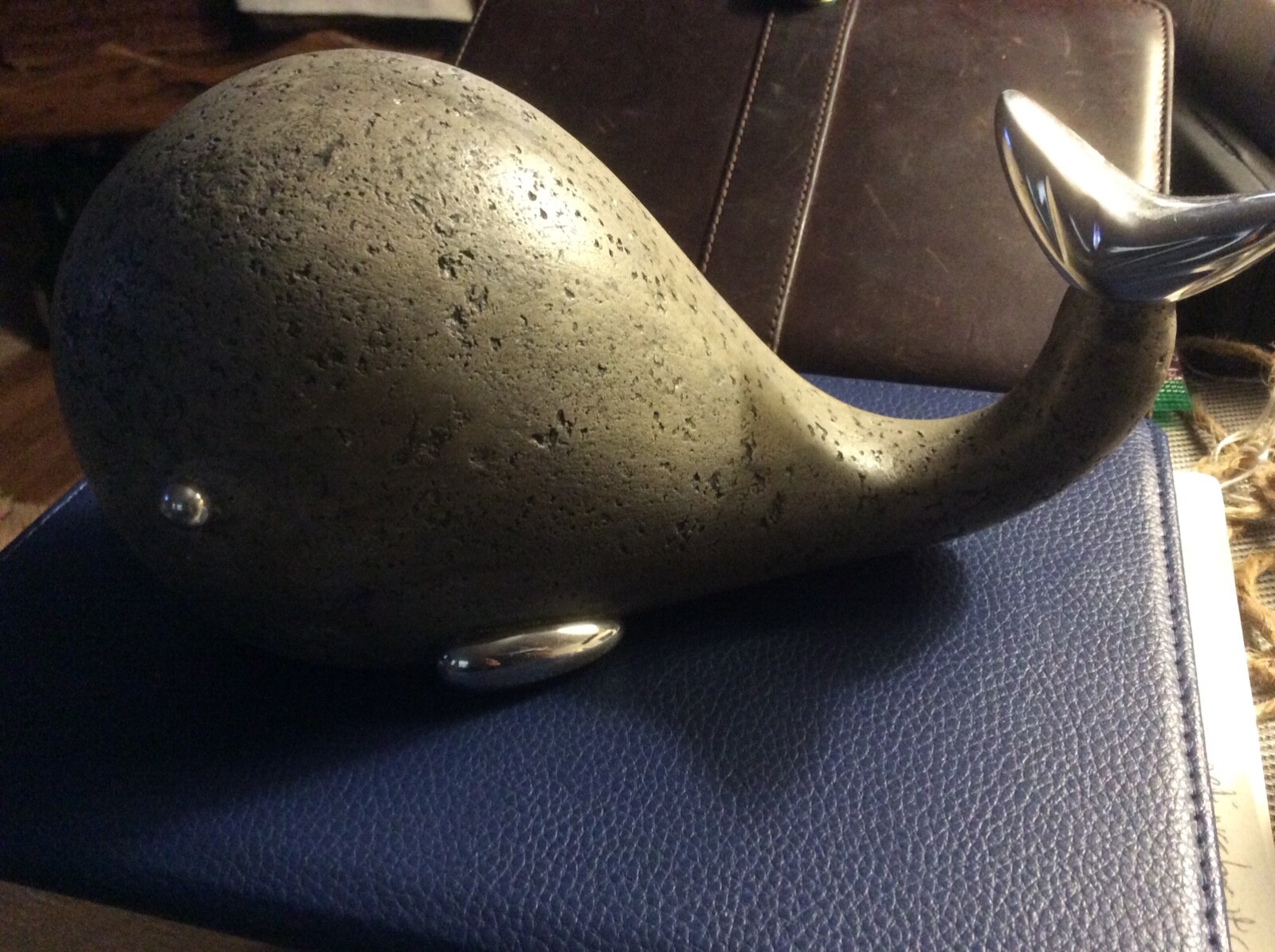 Stone Resin&Chrome Whale Figurine Sea Animal Nautical Paperweight Gray Poc/PAC