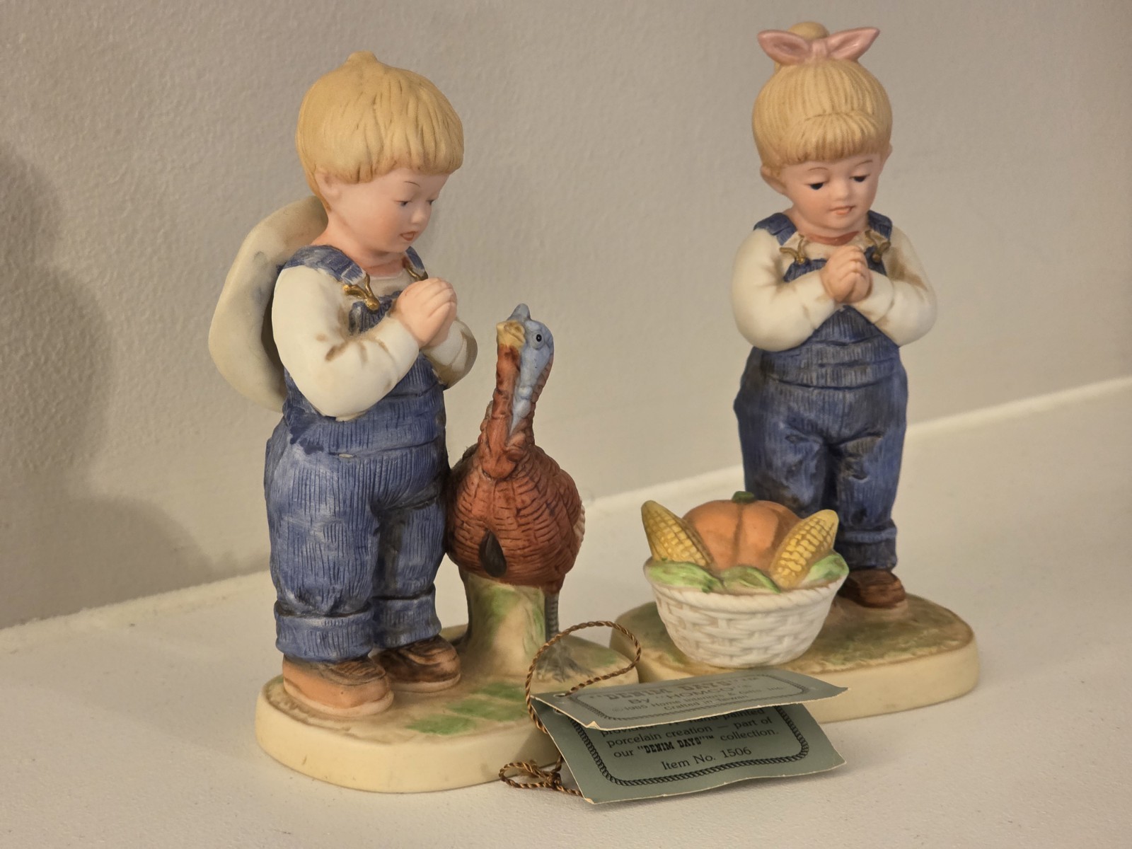HOME INTERIORS HOMCO 1985 DENIM DAYS 1506 TIME FOR THANKS DEBBIE DANNY FIGURINE