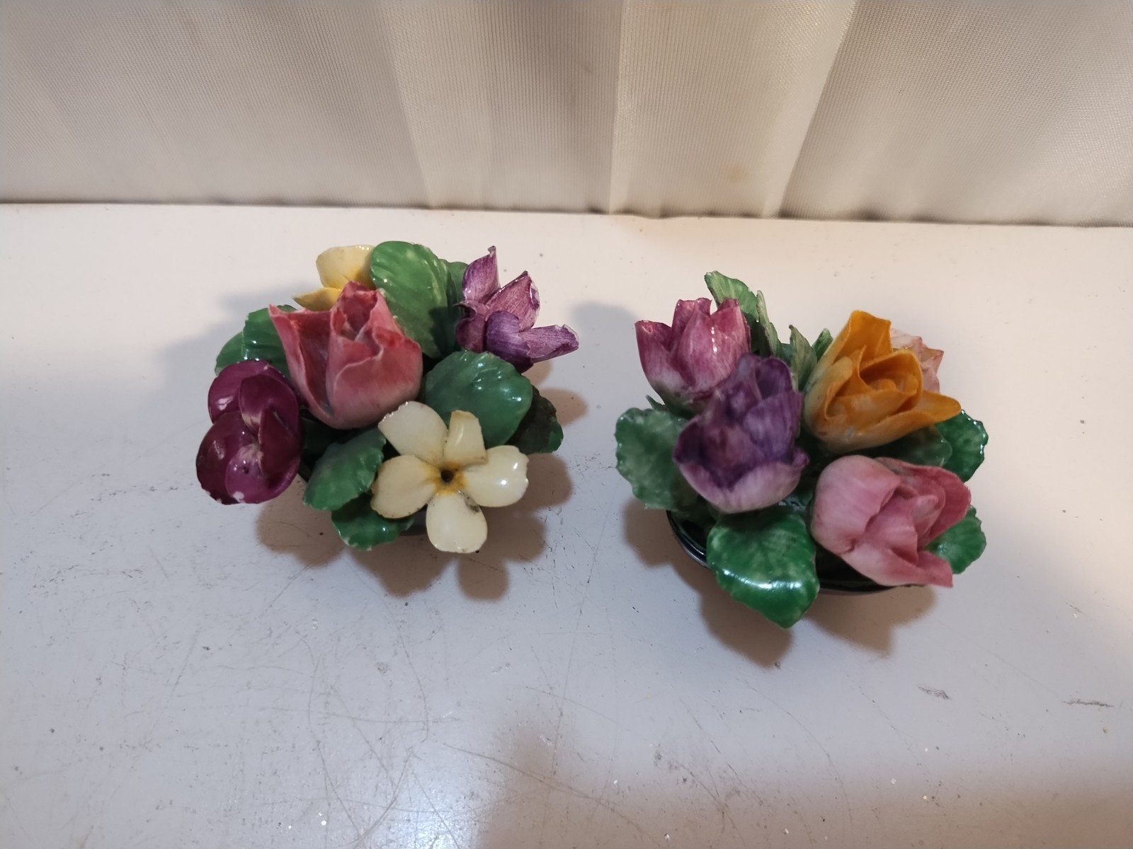 Antique Coalport Bone China Mini Potted Flower Bouquet 1.5”x2” England 2 Pc READ
