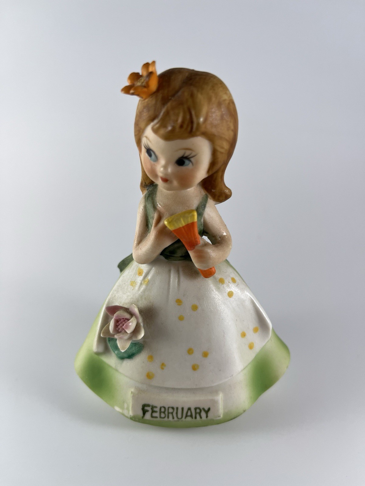 February Birthday Girl Figurine Lefton Vintage Blonde Green Dress
