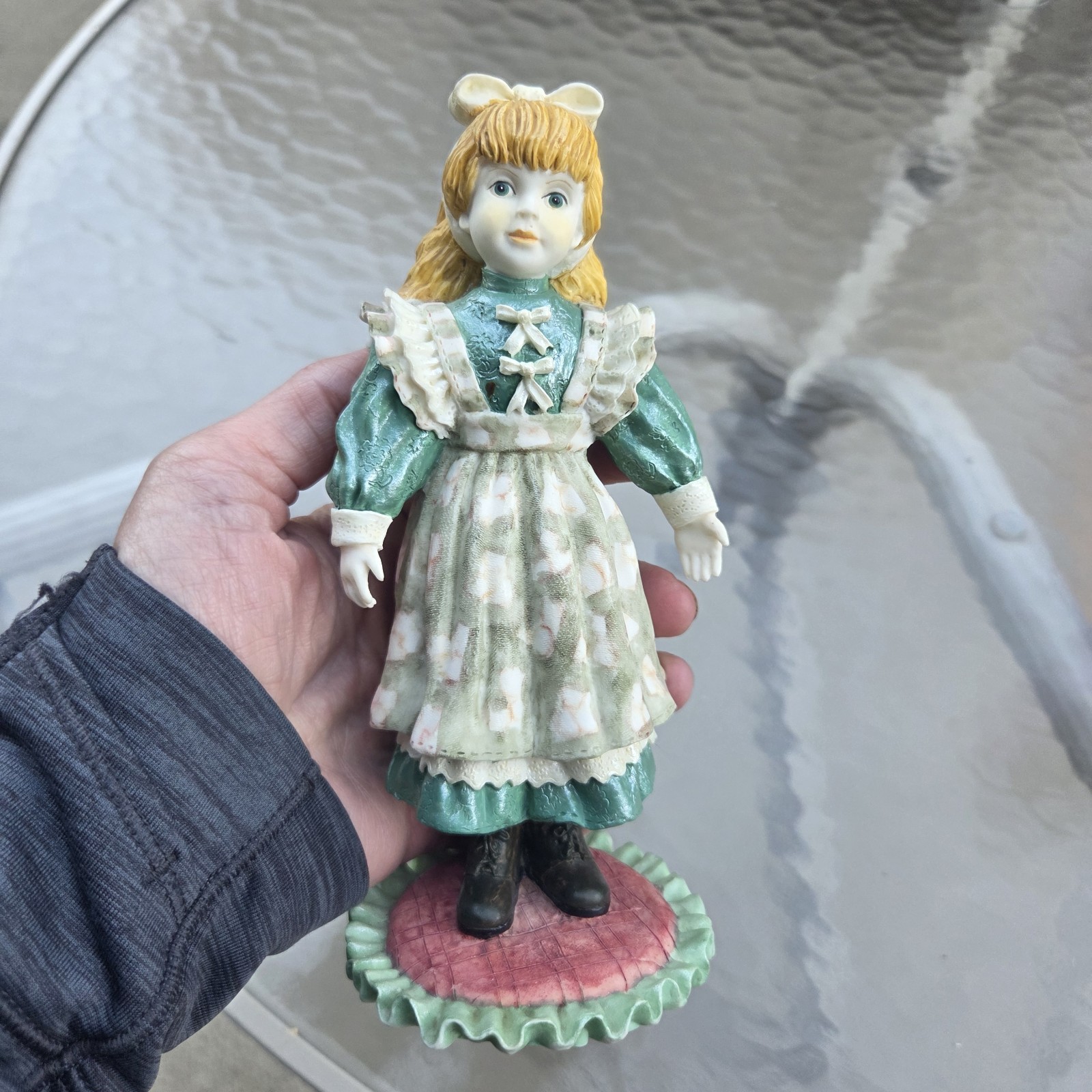 Cracker Barrel Teresa Porcelain Doll Figurine Girl Green Dress VTG