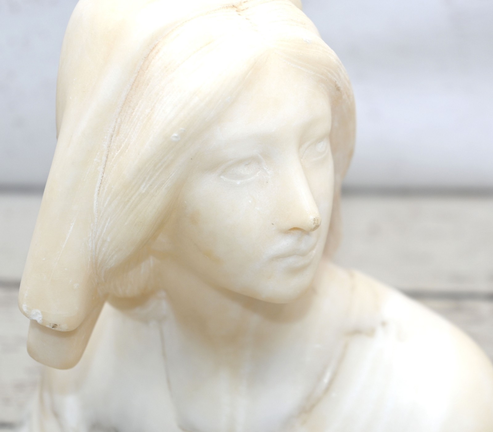 Vintage Carved Alabaster Sculpture Marble Bust of Joan of Arc Made In Italy