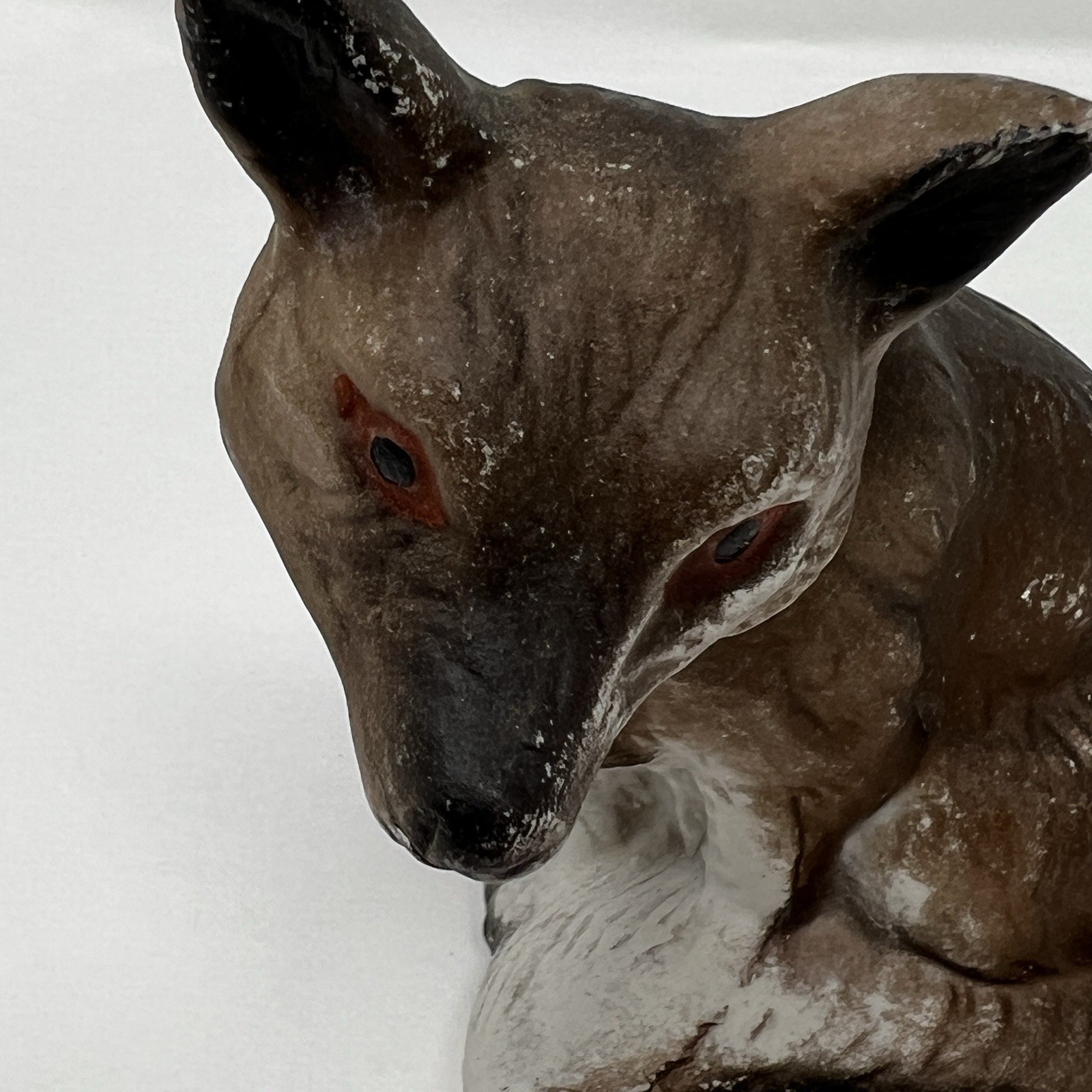 Vintage GOT Hand Painted Matte Bisque Brown & Amber Eyes Fox Figure 1970’s