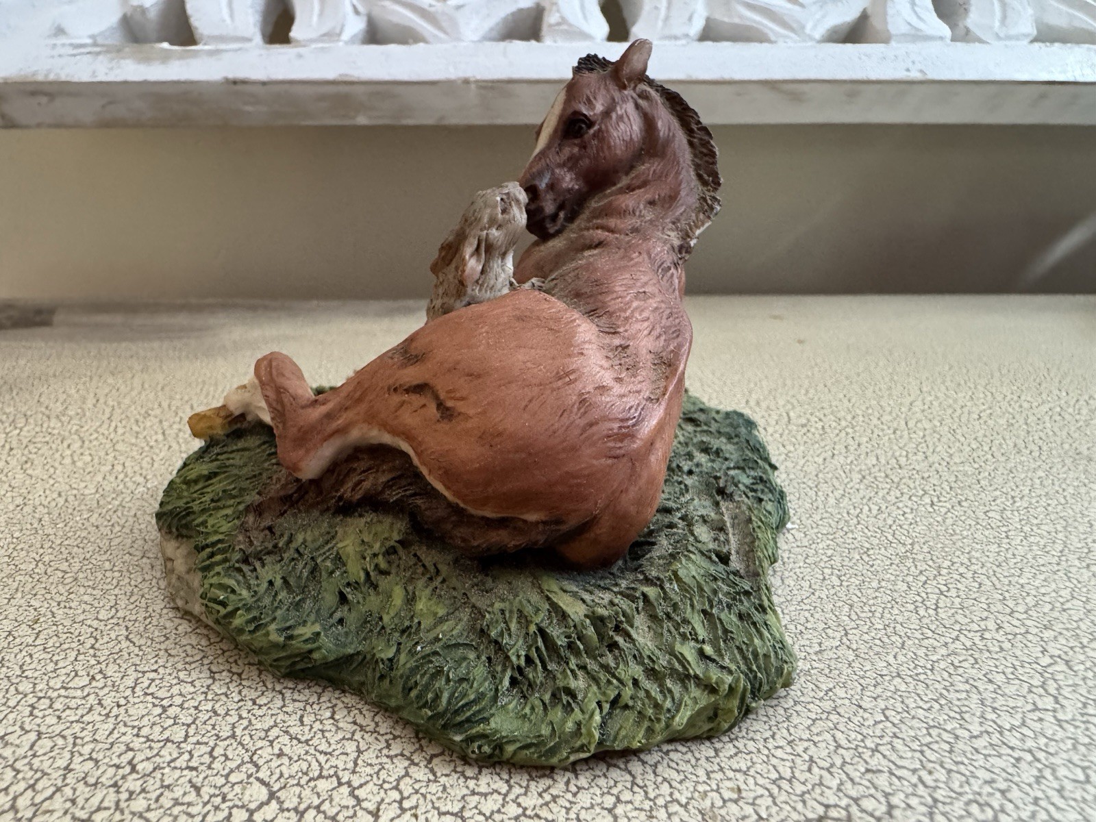 Hand Crafted England Horse & Bunny Figurine Wildlife Sculpture 5” Resin Vintage