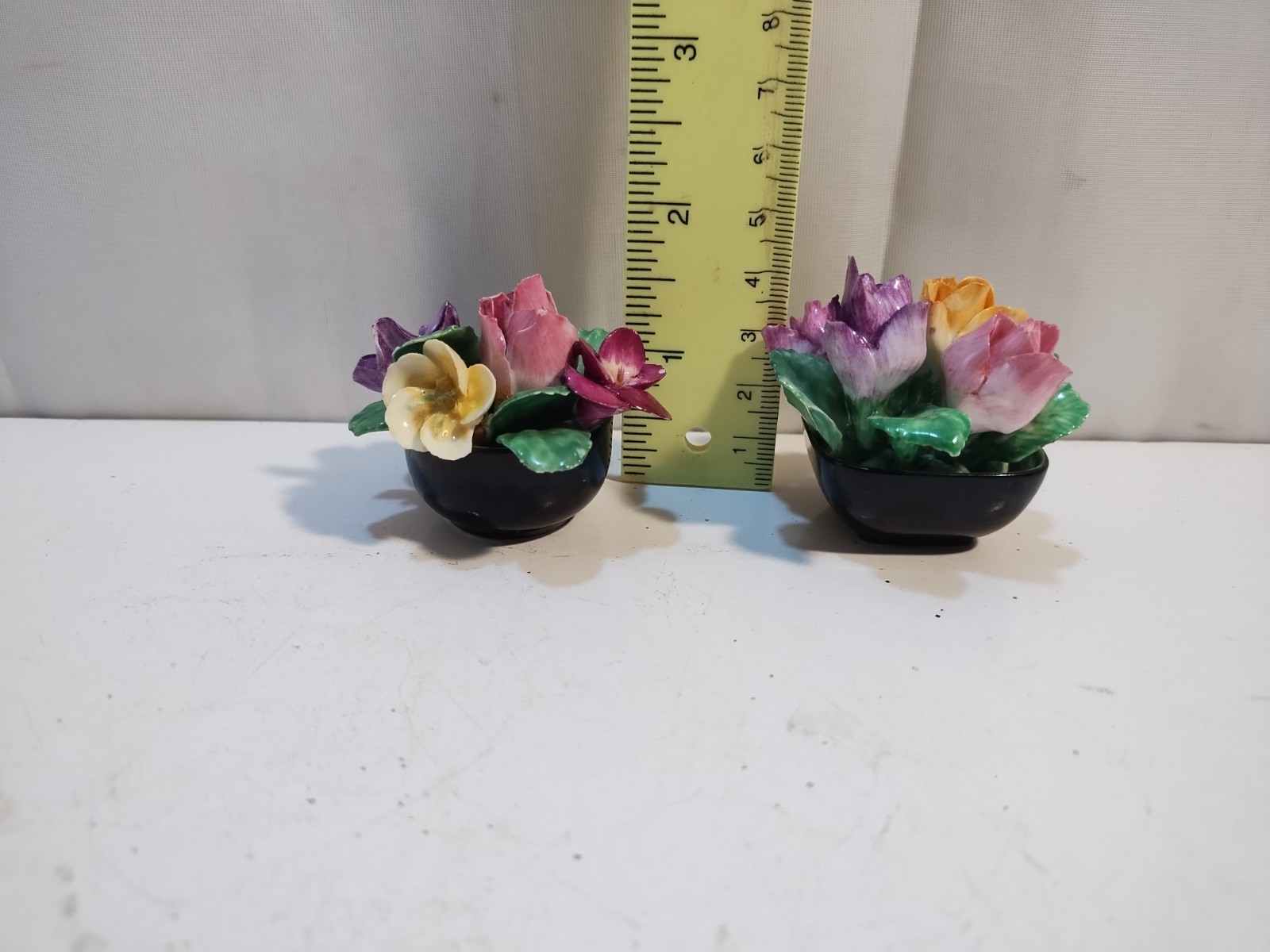 Antique Coalport Bone China Mini Potted Flower Bouquet 1.5”x2” England 2 Pc READ