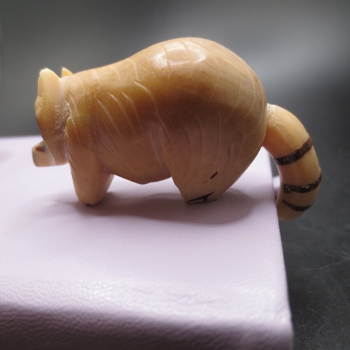 VTG Set of 2 Hand Carved Painted Stone Resin Raccoon Miniature Figurines