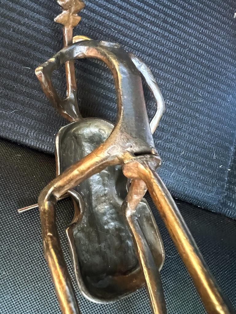 Cast Metal Bronze Art Sculpture Statue Figure Man Music Musician Cello Player
