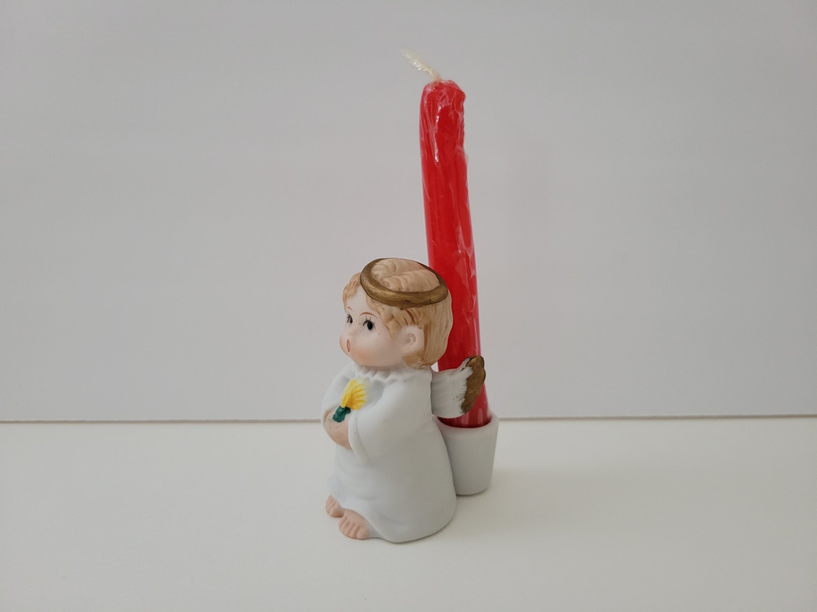 Vtg Russ Berrie Christmas Mini Angel Choral Ceramic Candle Holder Taper Holiday