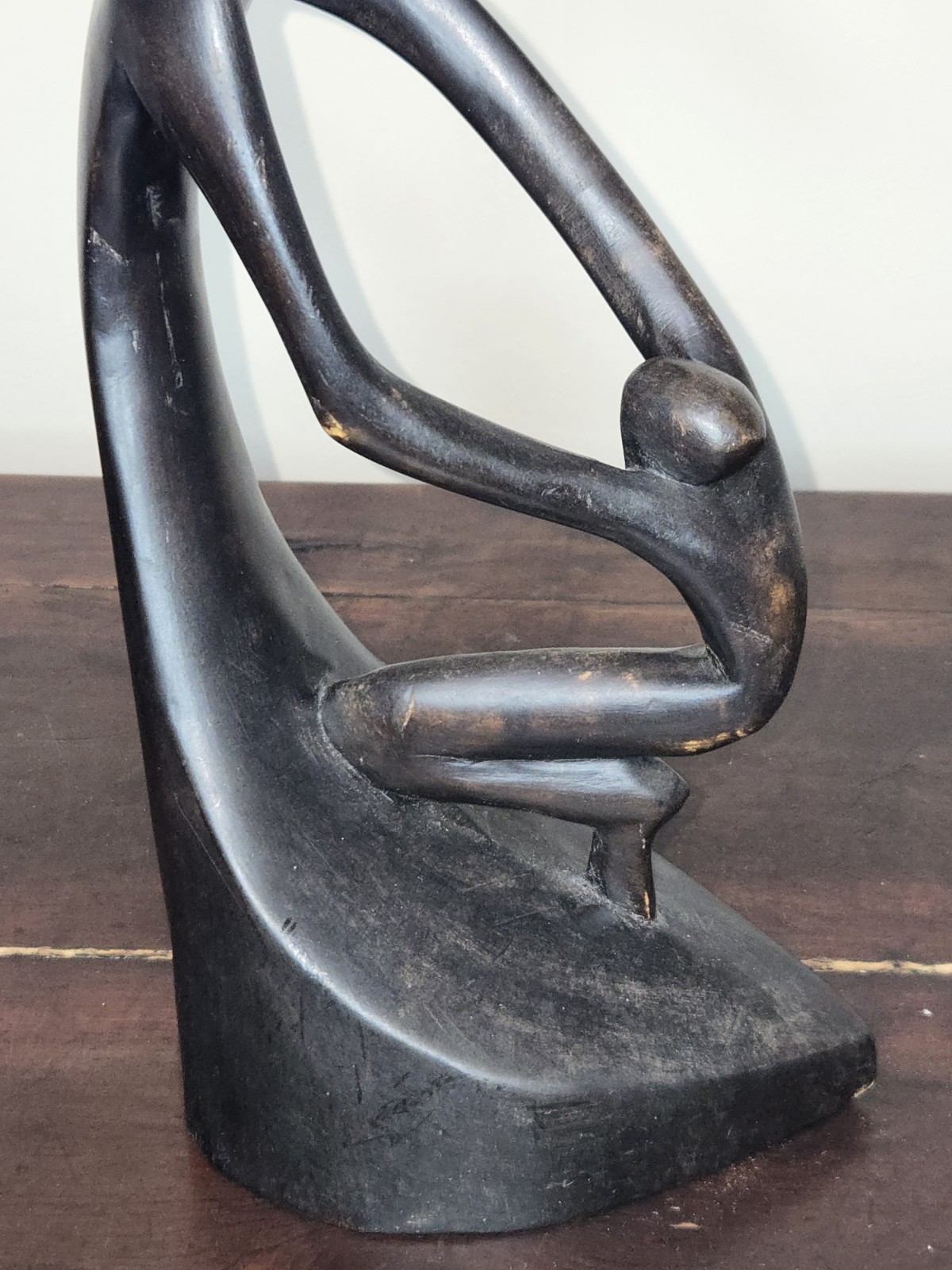 Vintage Modern Abstract Wood Carved Figure Statue Mother Child 13”
