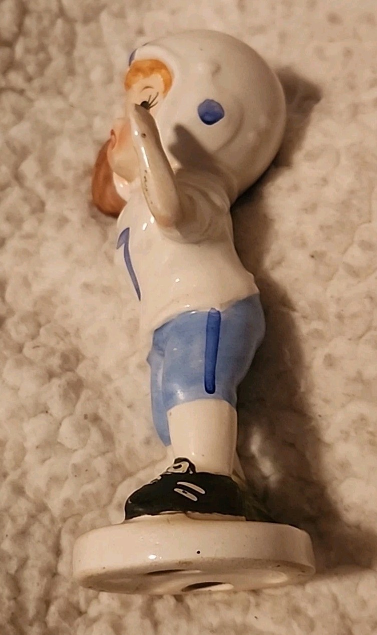 Vintage Norcrest Football Player Boy Figurine White Blue Uniform Japan 4 3/4” FP