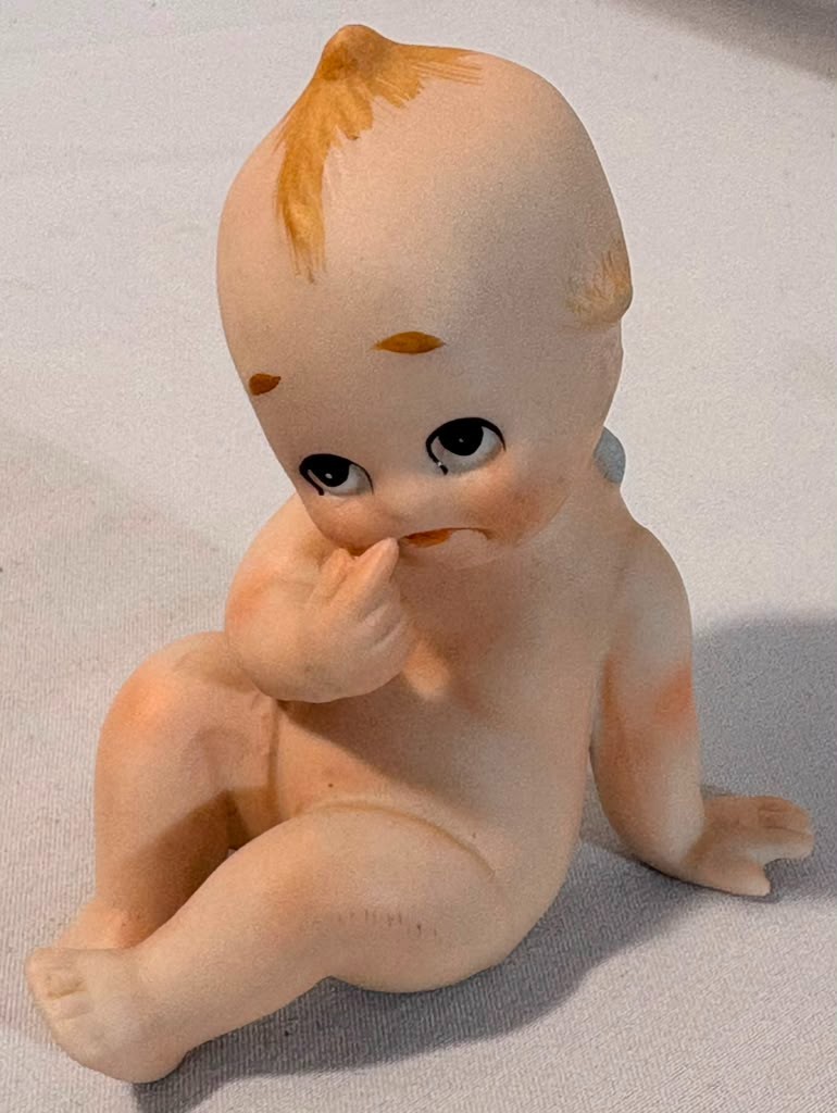 3 Vtg Lefton Bisque Porcelain Kewpie Baby Doll Figurines Blue Wings KW913