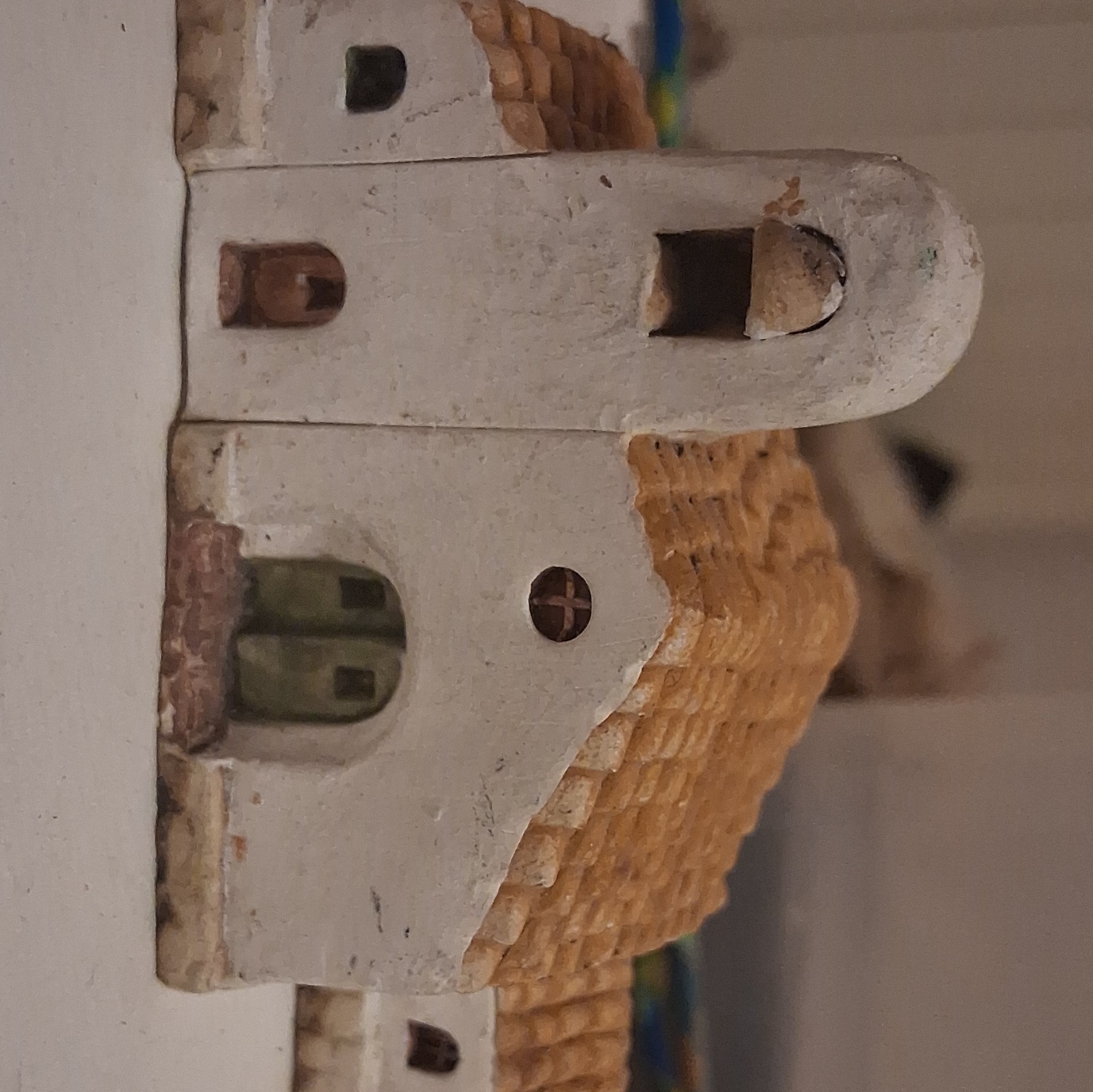Ceramic Architecture Building Figurine White/Brown/Green/Red Signed Guillon