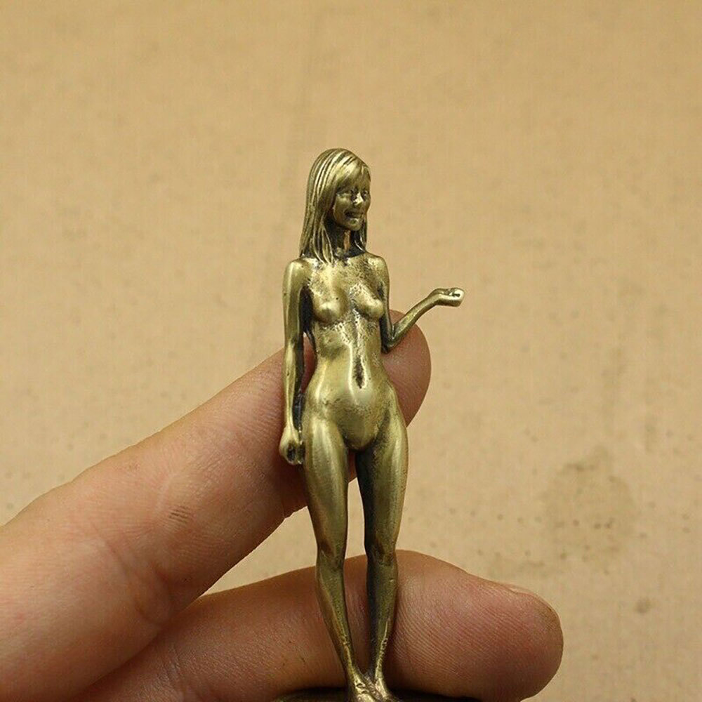 Miniature Small Brass Lady Girl Statue Figurine Beauty Tea Pet Ornament Antique