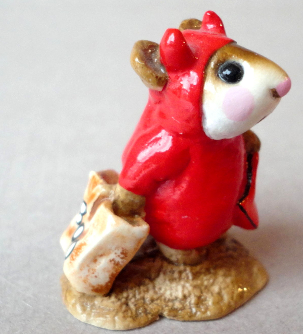 Wee Forest Folk Mouse Figurine 1.25in Little Devil 1981 Red Halloween Costume
