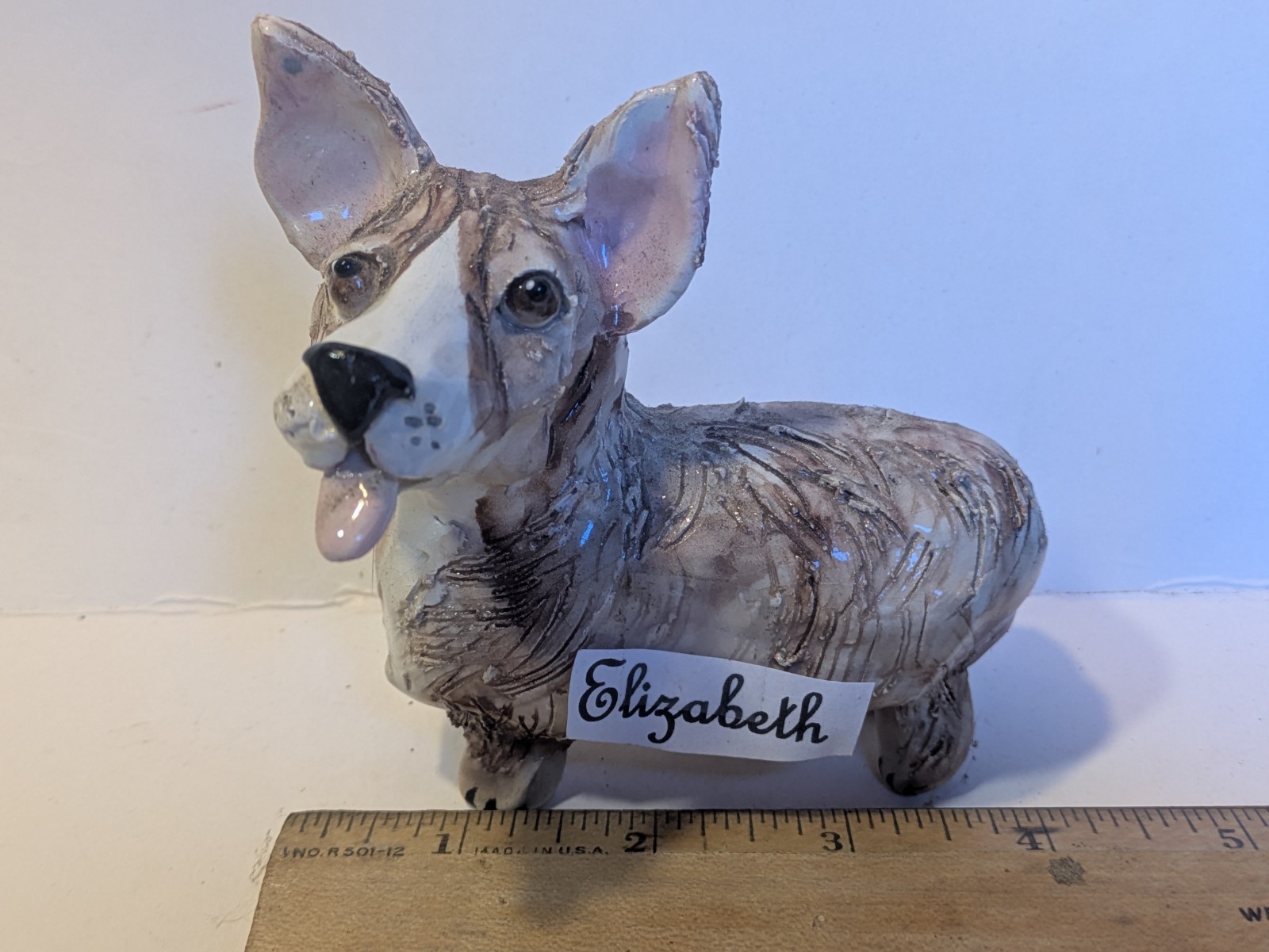 Cute Corgi Elizabeth, WhimsiClay Vintage Dog Sculpture.