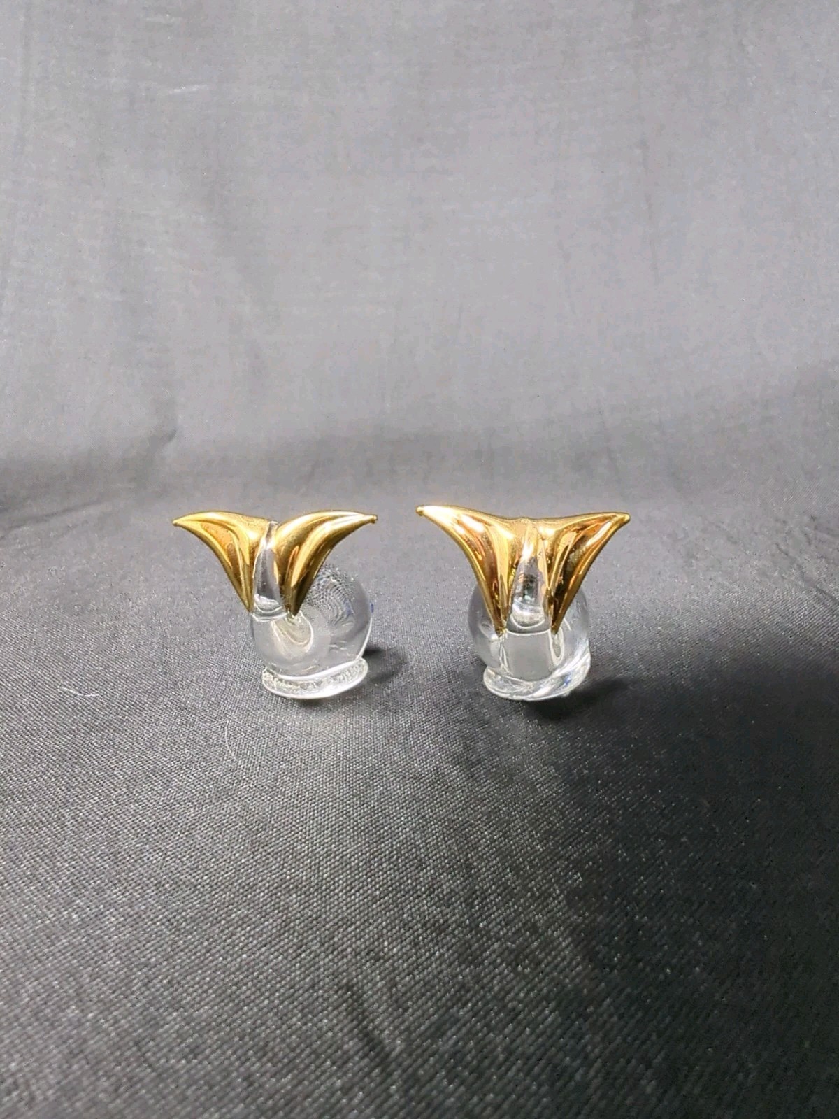 2 Mini Clear Glass Whale Figurines Gold Detail Blue Sparkly Eyes Ocean Figures